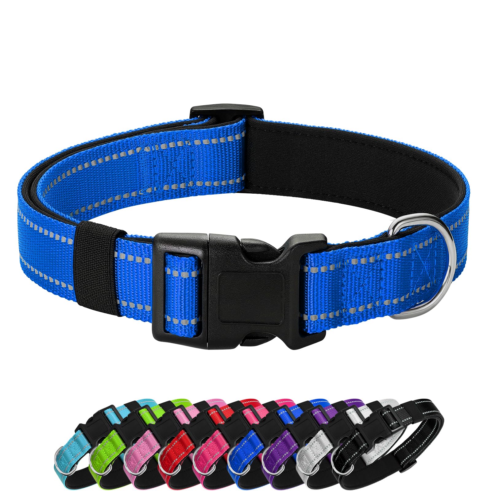 Penseepet Reflective Dog Collar Padded With Soft Neoprene Breathable Quick Release Basic Dog Collars For Puppy Small Dogs Boy Girl Blue