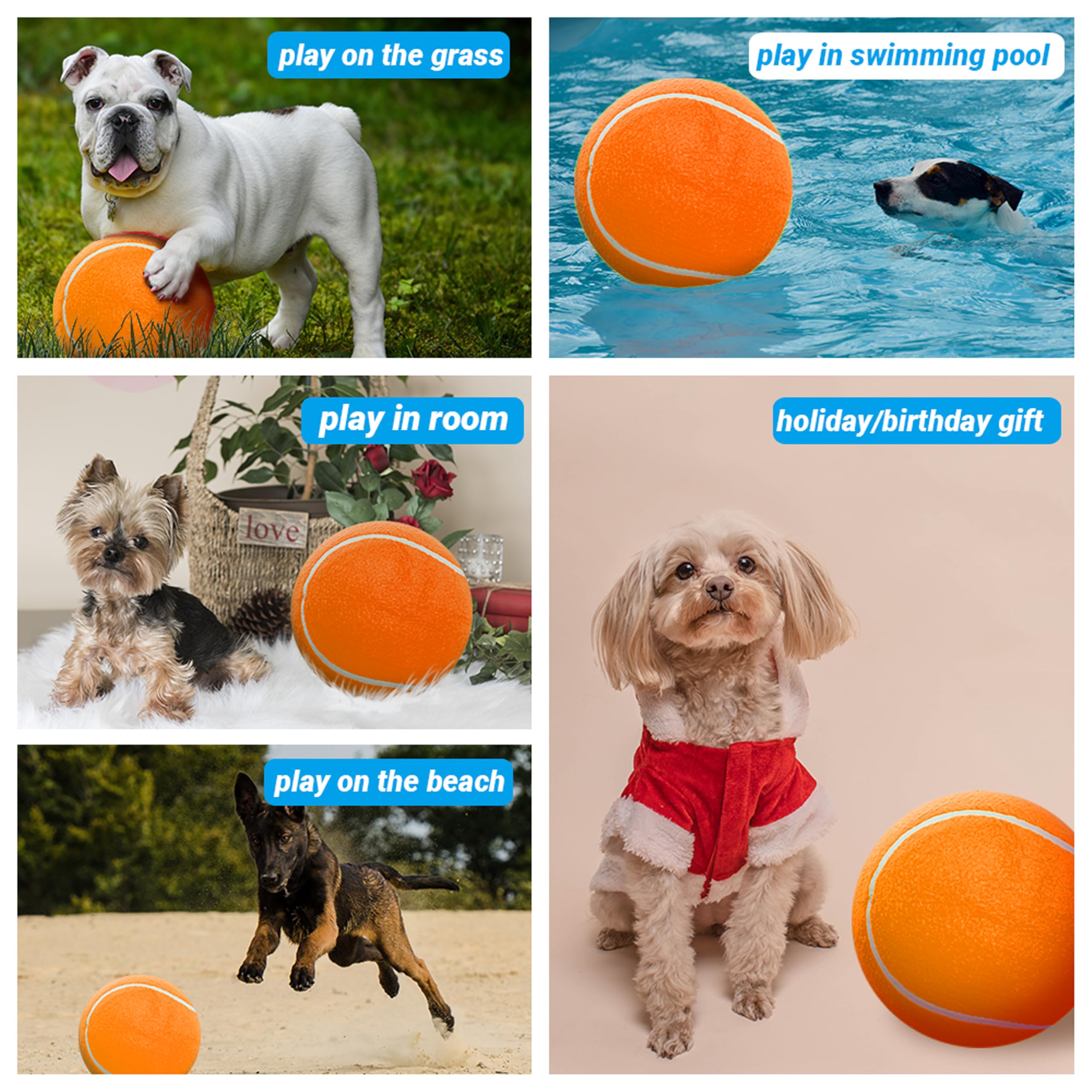 Covgopi 9.5'' Large Dog Tennis Balls, 2 Pack Interactive Pet Toys For Playing Training Outdoor Indoor, Oversize Rubber Inflatabl