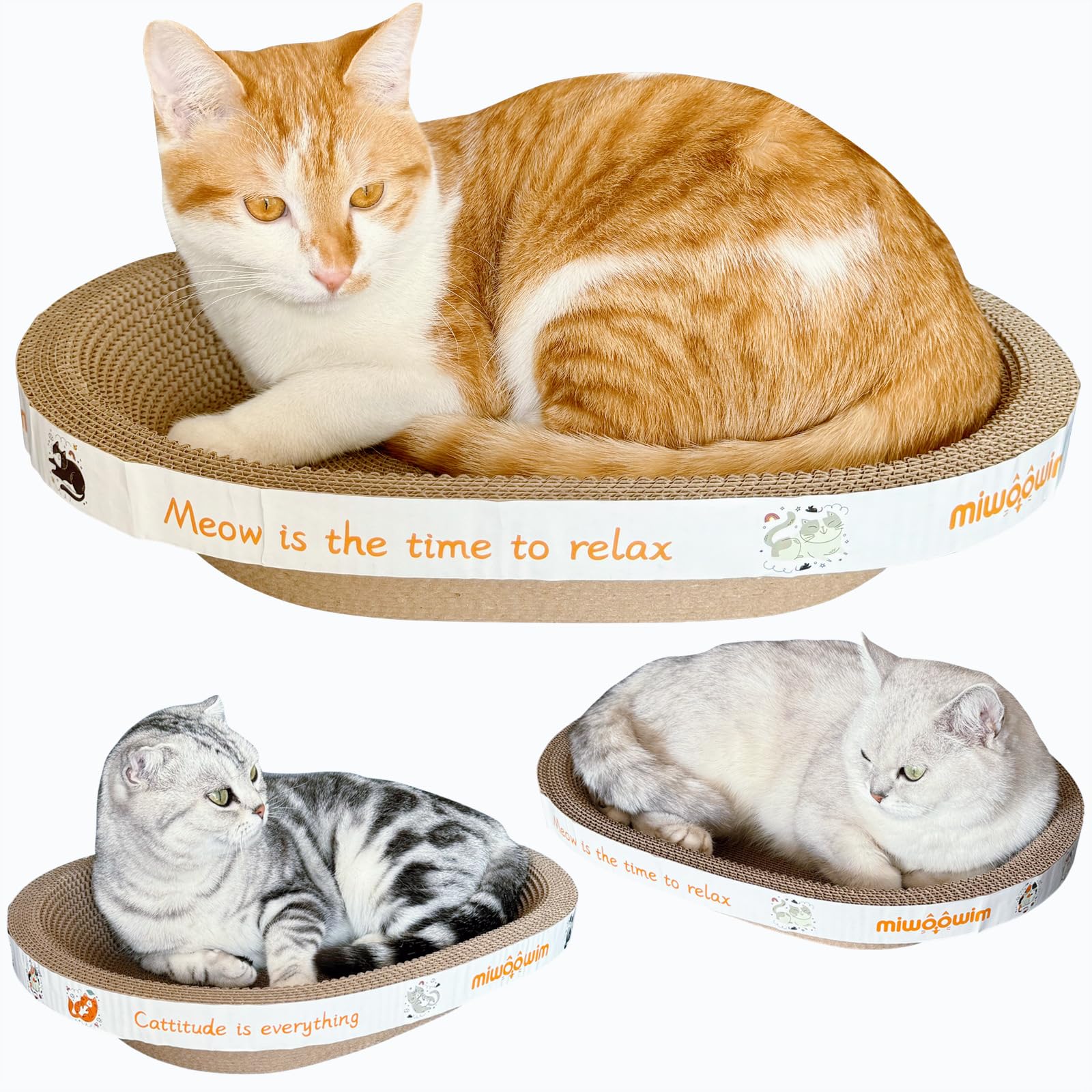 Miwoowim 4Pcs 2 Cat Scratcher Bowl +1 Corrugated Scratch Pad With Box+ 1 Brush,Oval Shape Cat Scratcher Cardboard Bed, Scratchin