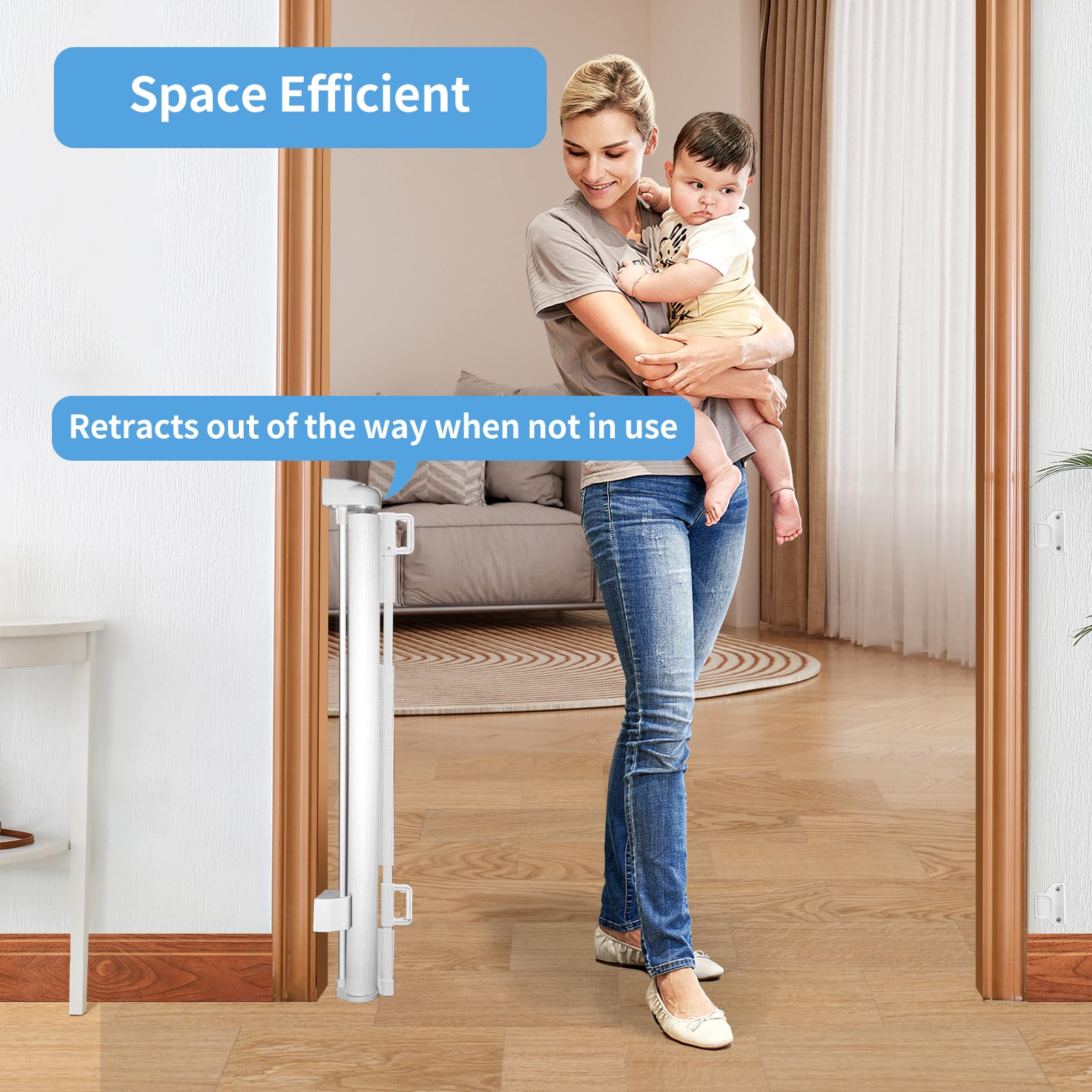 Veraste Retractable Baby Gate,Mesh Baby Gate or Mesh Dog Gate,33'' Tall,Extends up to 55'' Wide,Child Safety Gate for Doorways,