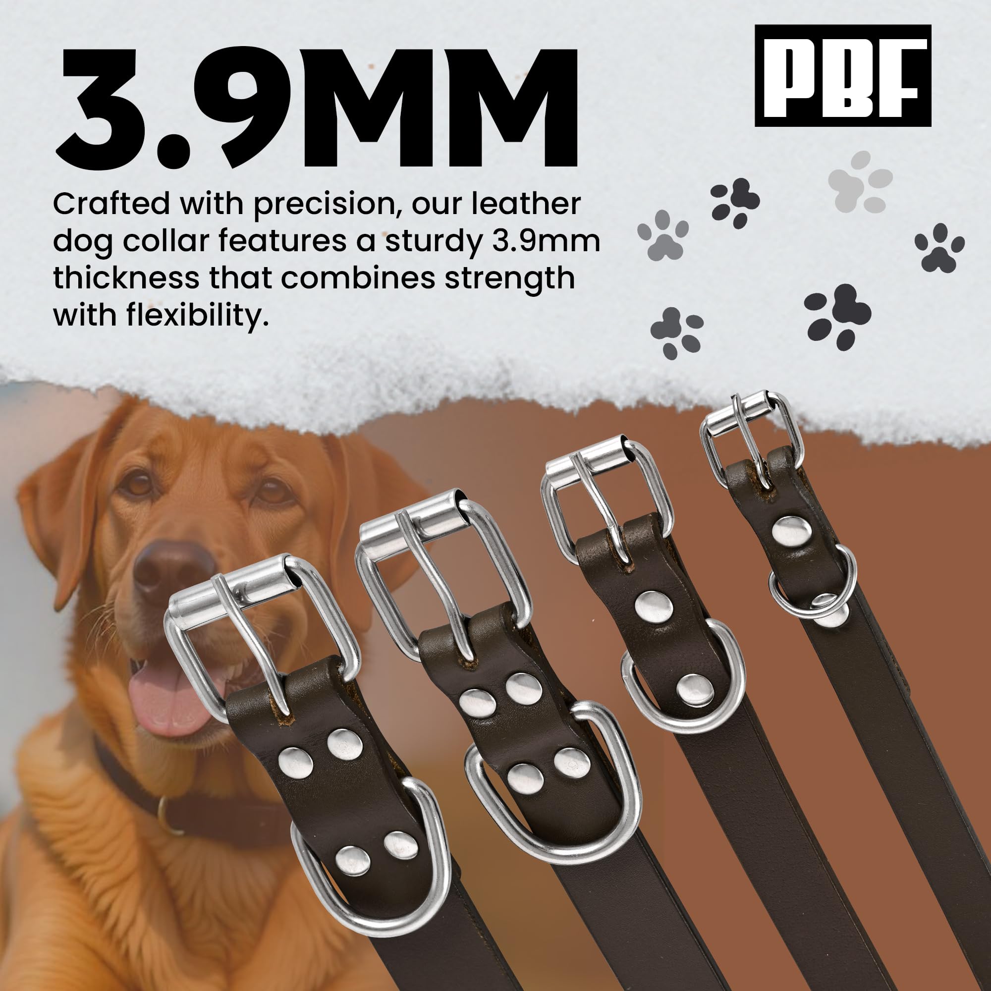 Pbf Genuine Leather Dog Collar - Heavy Duty, Thick And Durable Collar For Small, Medium, Large, And Extra Large Dogs (Brown, Lar
