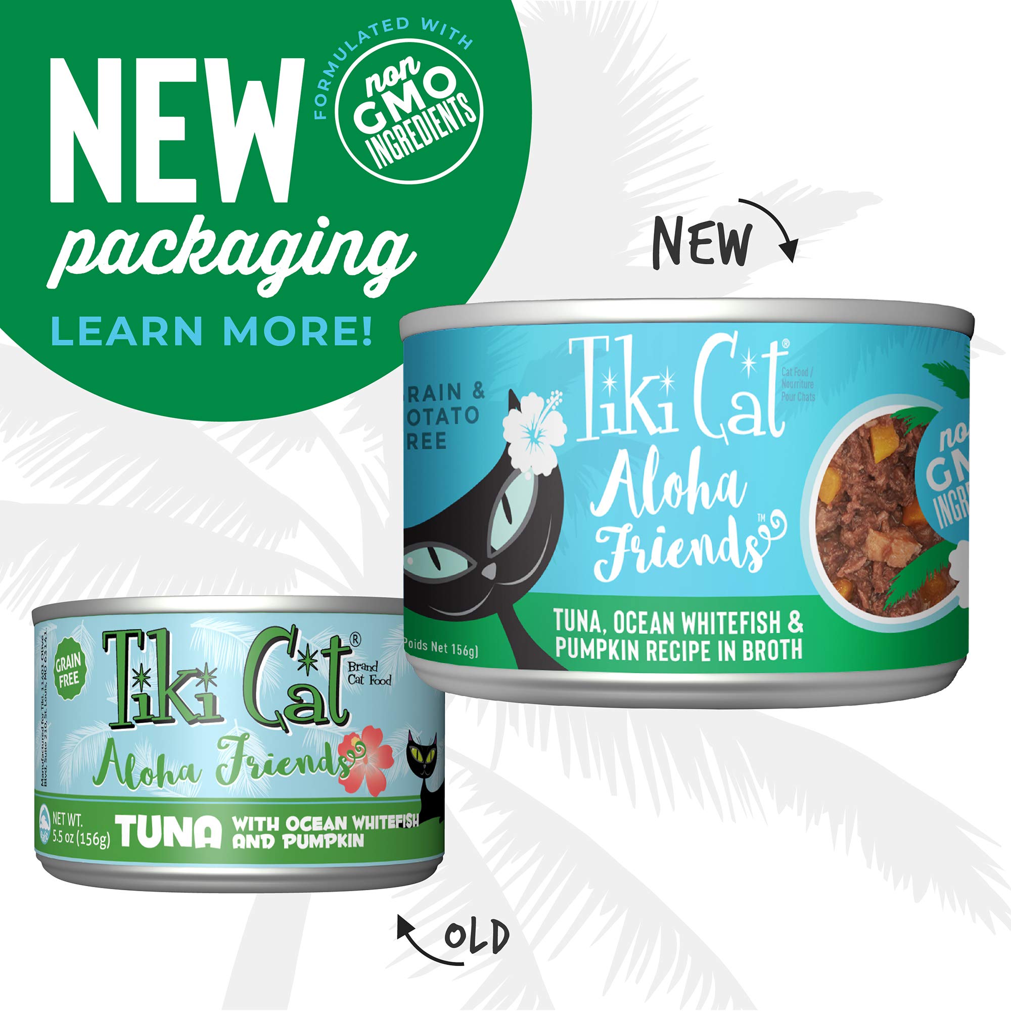 Tiki Cat Aloha Friends, Tuna, Ocean Whitefish & Pumpkin, Grain-Free & High Moisture, Wet Cat Food for All Life Stages 5.5 oz. Ca
