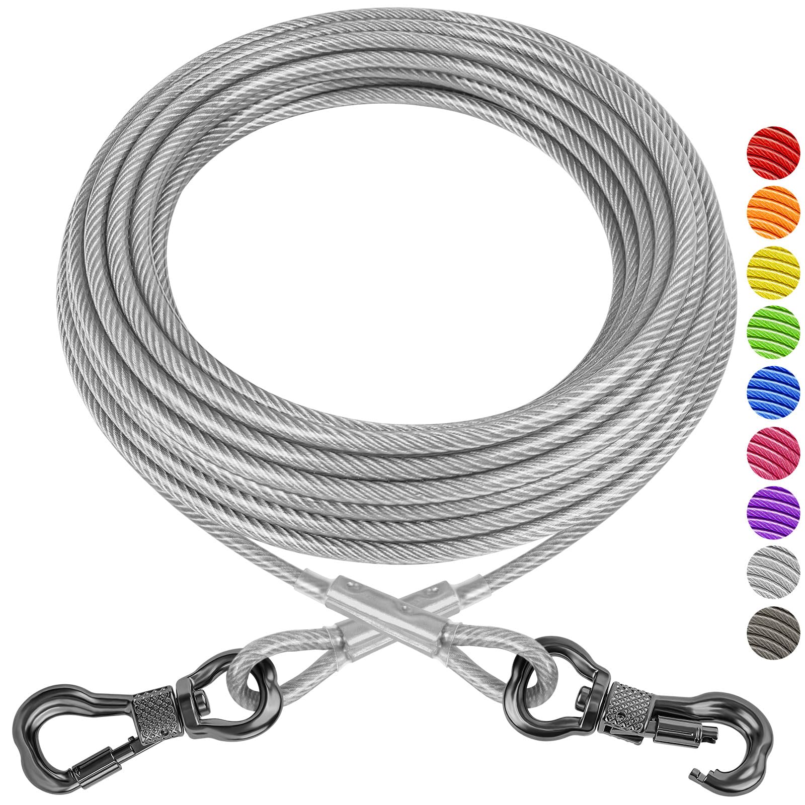 Xiaz Dog Tie Out Cable 40Ft, Heavy Duty Dog Chains For Outside With Lockable Hook, Pet Runner Cable Leads For Yard, Dogs Line Te