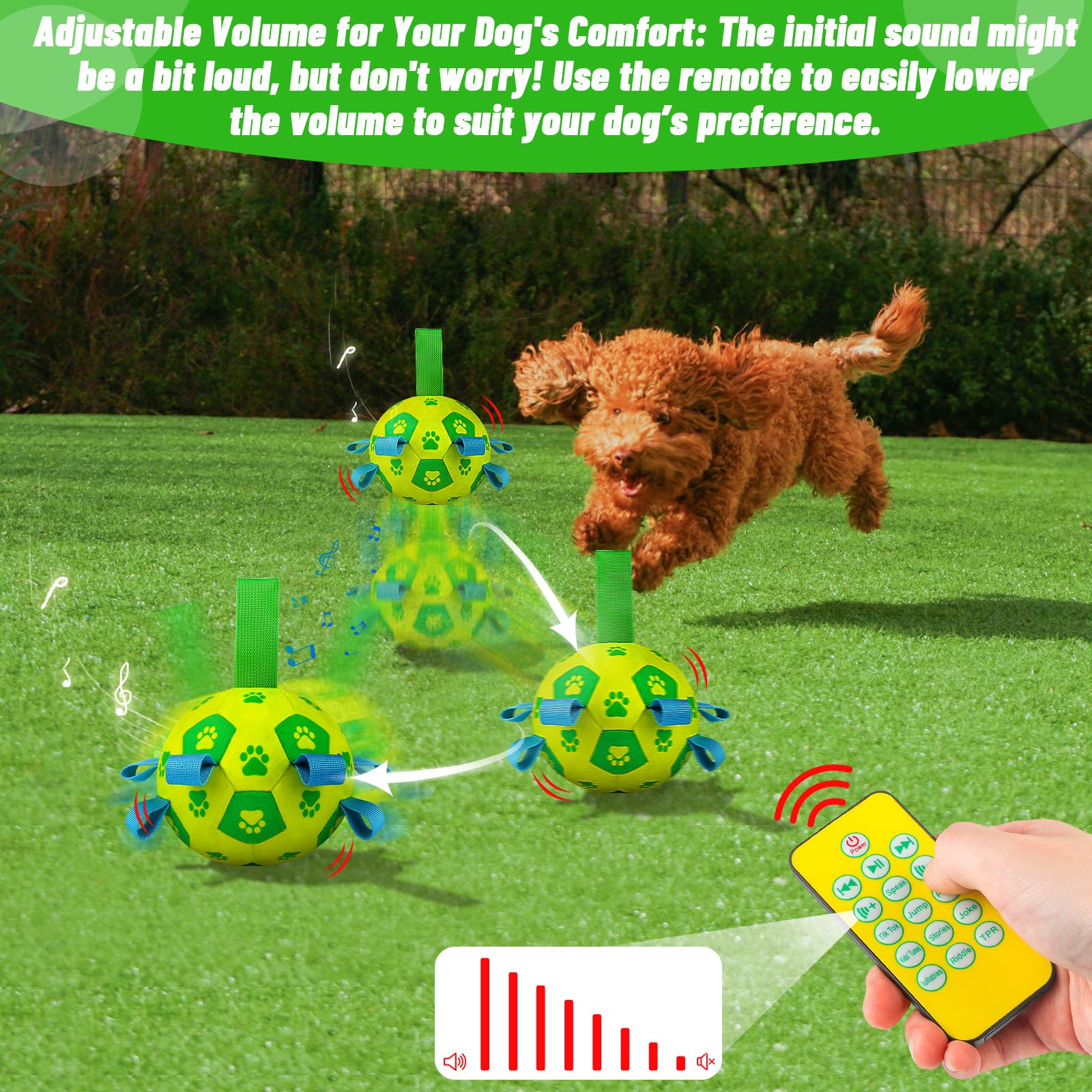Qdan Interactive Dog Toys, Moving Dog Balls With Straps, Remote Control, Jumping Rolling Bouncing Soccer Ball For Dogs For Small