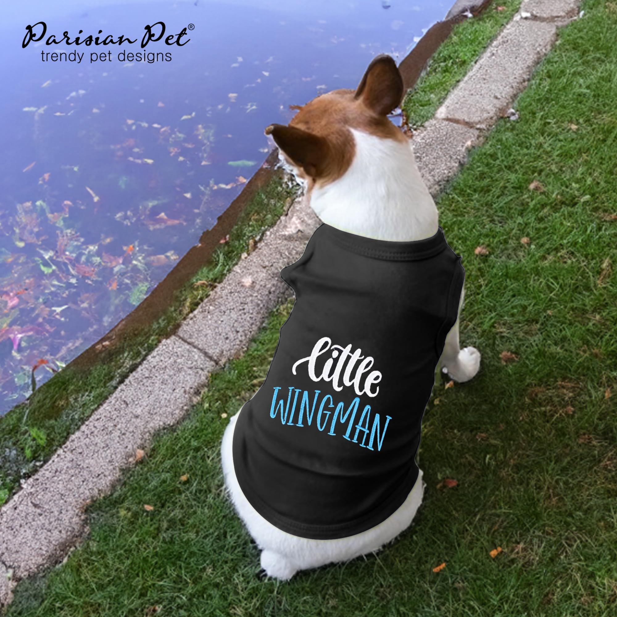 Parisian Pet Embroidered 'Little Wingman' Sleeveless Black Dog Tee - Pure Cotton, Lightweight, Machine Washable - Xl