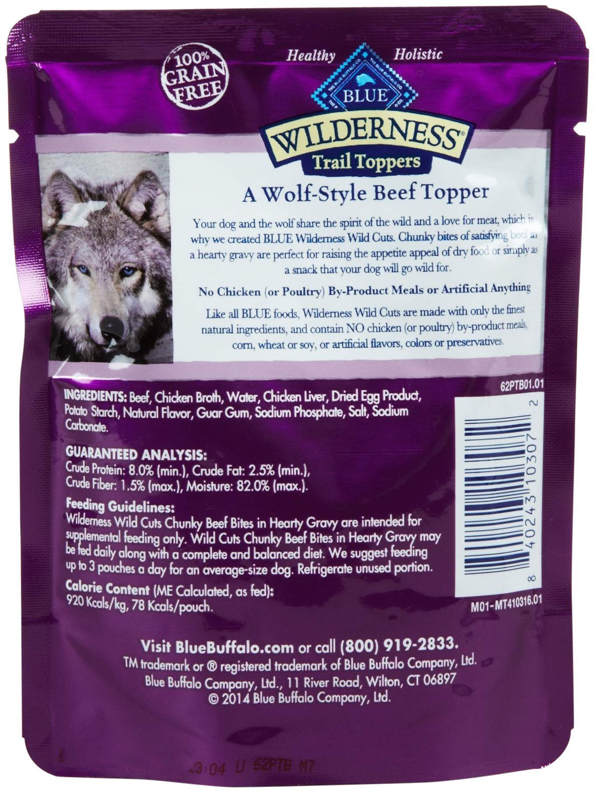 Blue Buffalo Wilderness Trail Toppers Chunky Beef Bites in Hearty Gravy Wet Dog Food, 3 oz., Case of 24