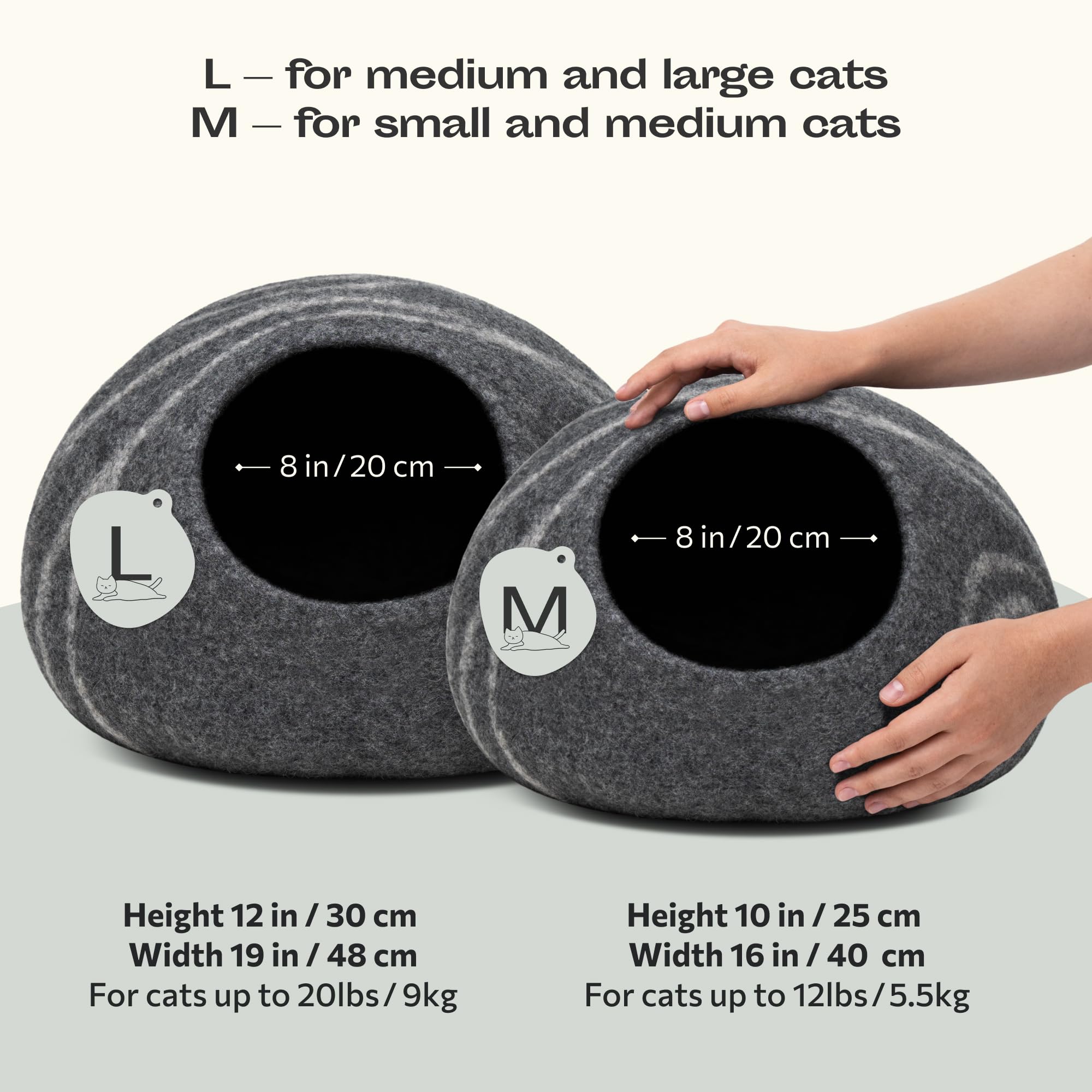 Meowfia Premium Felt Cat Bed Cave - Handmade 100% Merino Wool Bed For Cats And Kittens (Dark Shades) (Medium, Dark Grey)