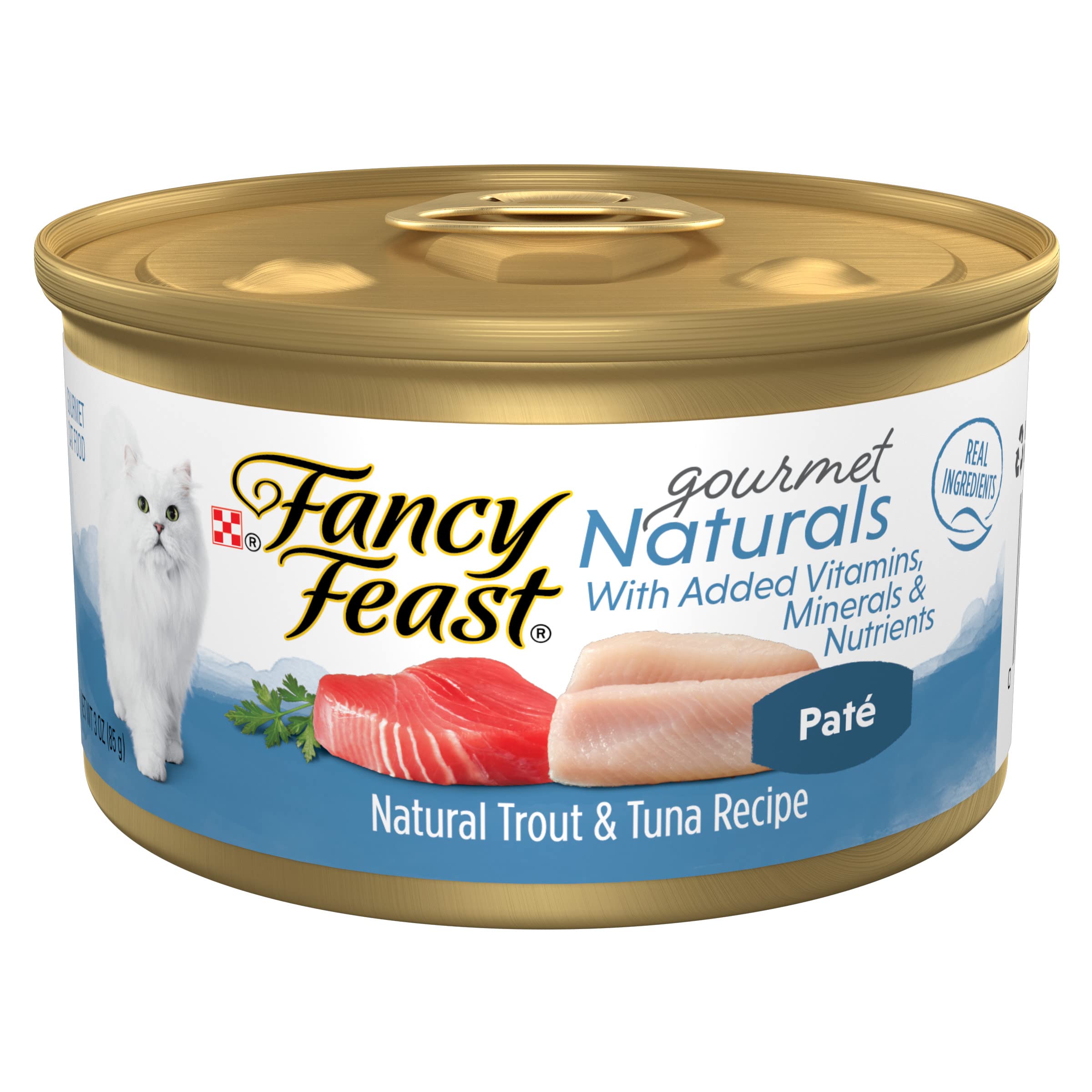 Purina Fancy Feast Grain Free Wet Cat Food Pate Gourmet Naturals Trout and Tuna Recipe  (Pack of 12) 3 oz. Cans