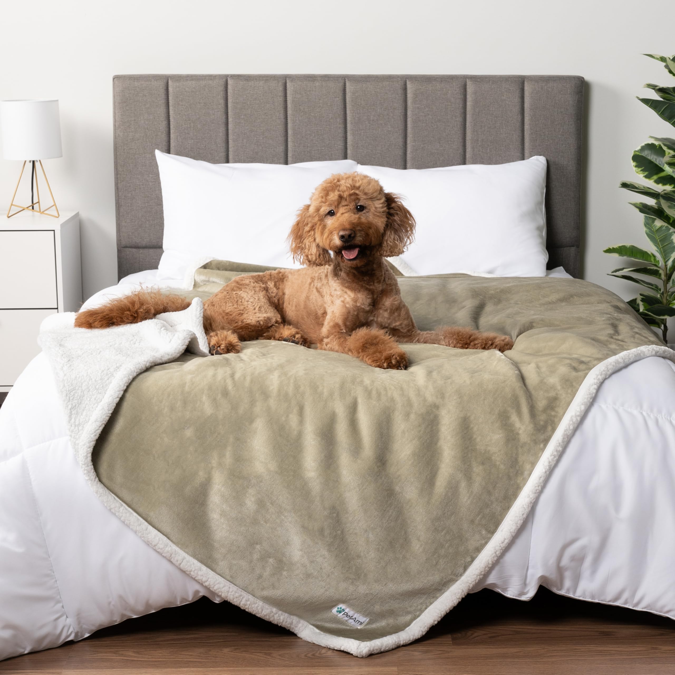 PetAmi WATERPROOF Dog Blanket For Bed, XL Dog Pet Blanket Couch Cover Protection, Sherpa Fleece Leakproof Bed Blanket Throw for 
