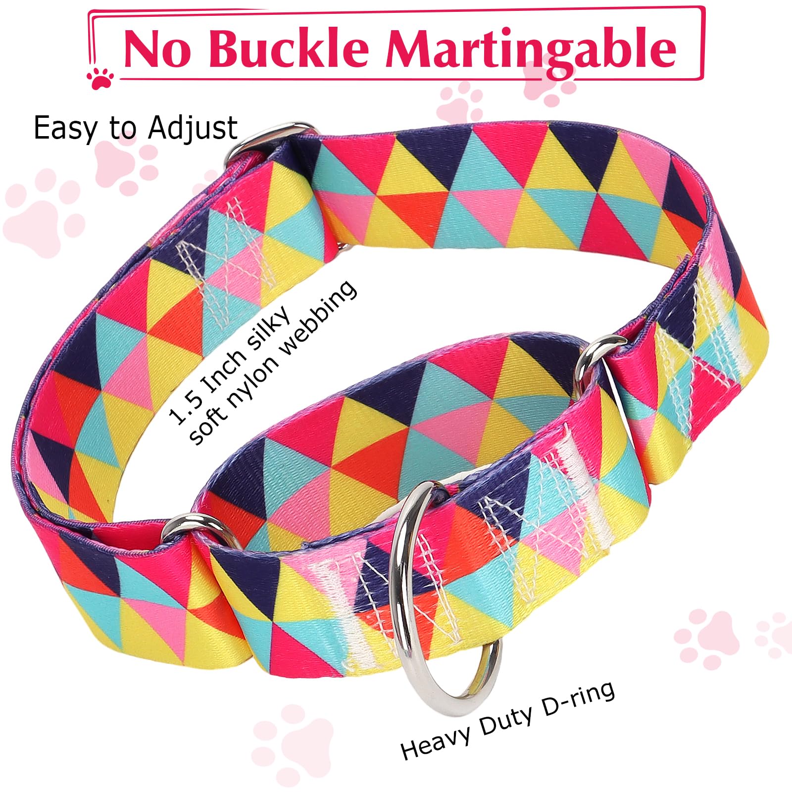 Wide Martingale Dog Collar - Heavy-Duty Escape-Proof Training Collar For Medium, Large & Xl Dogs | Big & Thick No Pull Adjustabl