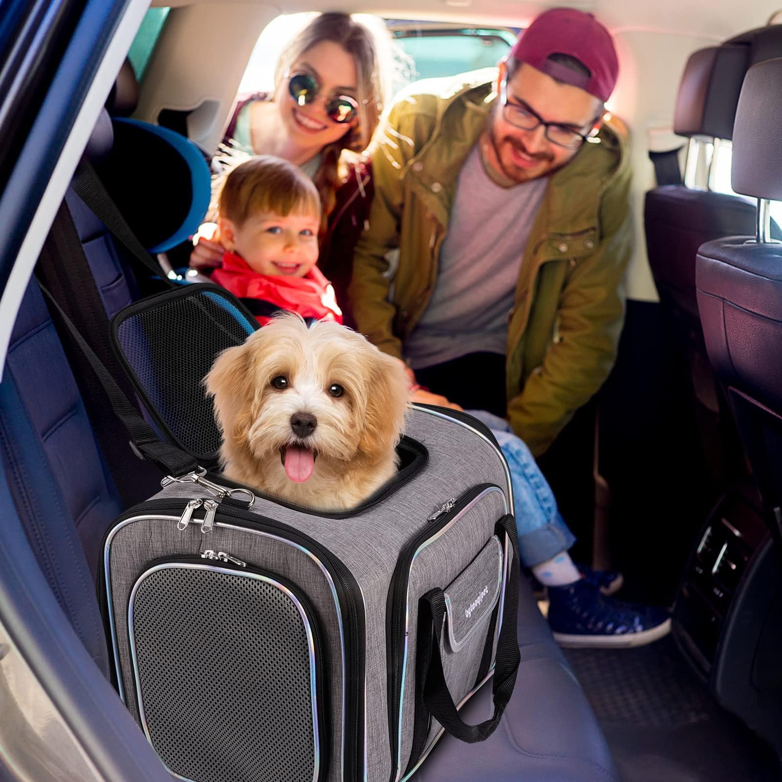 4 Sides Expandable Cat Travel Bag Airline Approved Collapsible Cat Soft-Sided Carriersexpandable Pet Carrier，Folding Soft Sided Transport Tote Bag For Kittens,Dog & Small Animals、Removable Fleece Pad