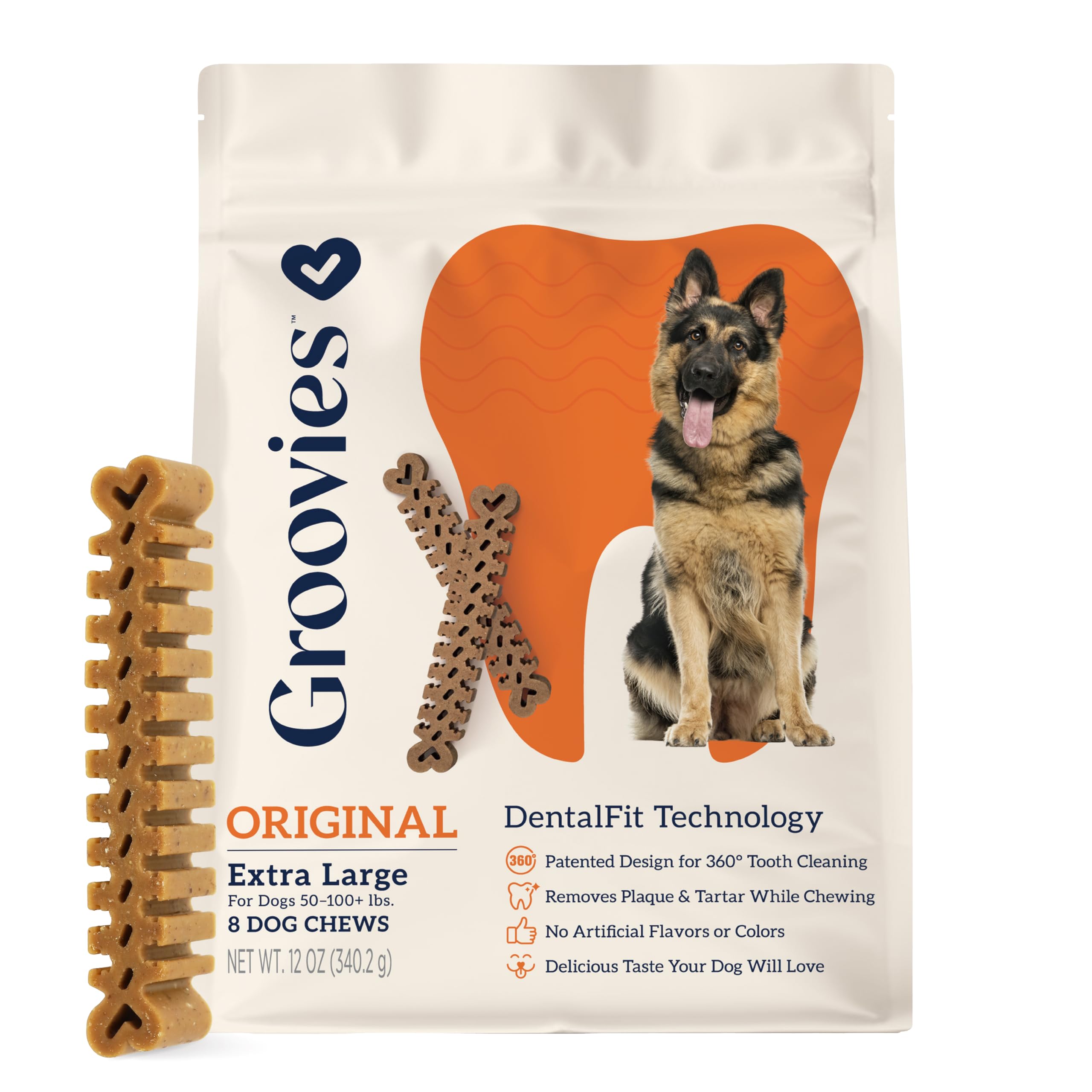 Groovies Flexible Dog Dental Chews with Patented DentalFit Technology to Help Support Tartar Control & Fresh Breath, X-Large Dog