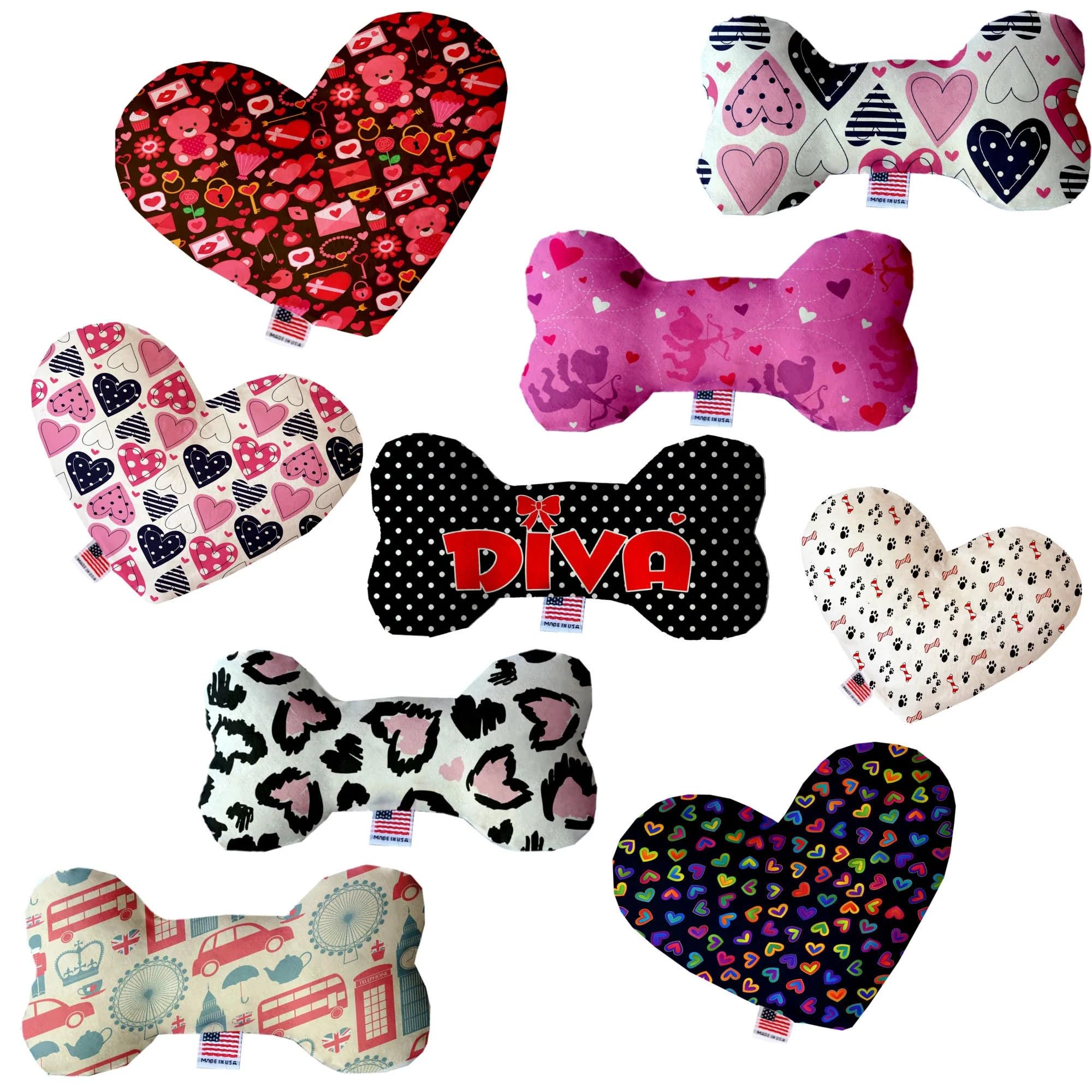 Pet and Dog Plush Heart or Bone Toy, "Valentine's Day Group" (Available in different sizes, and 8 different pattern options!) Sweet Paws 6" Plush Bone