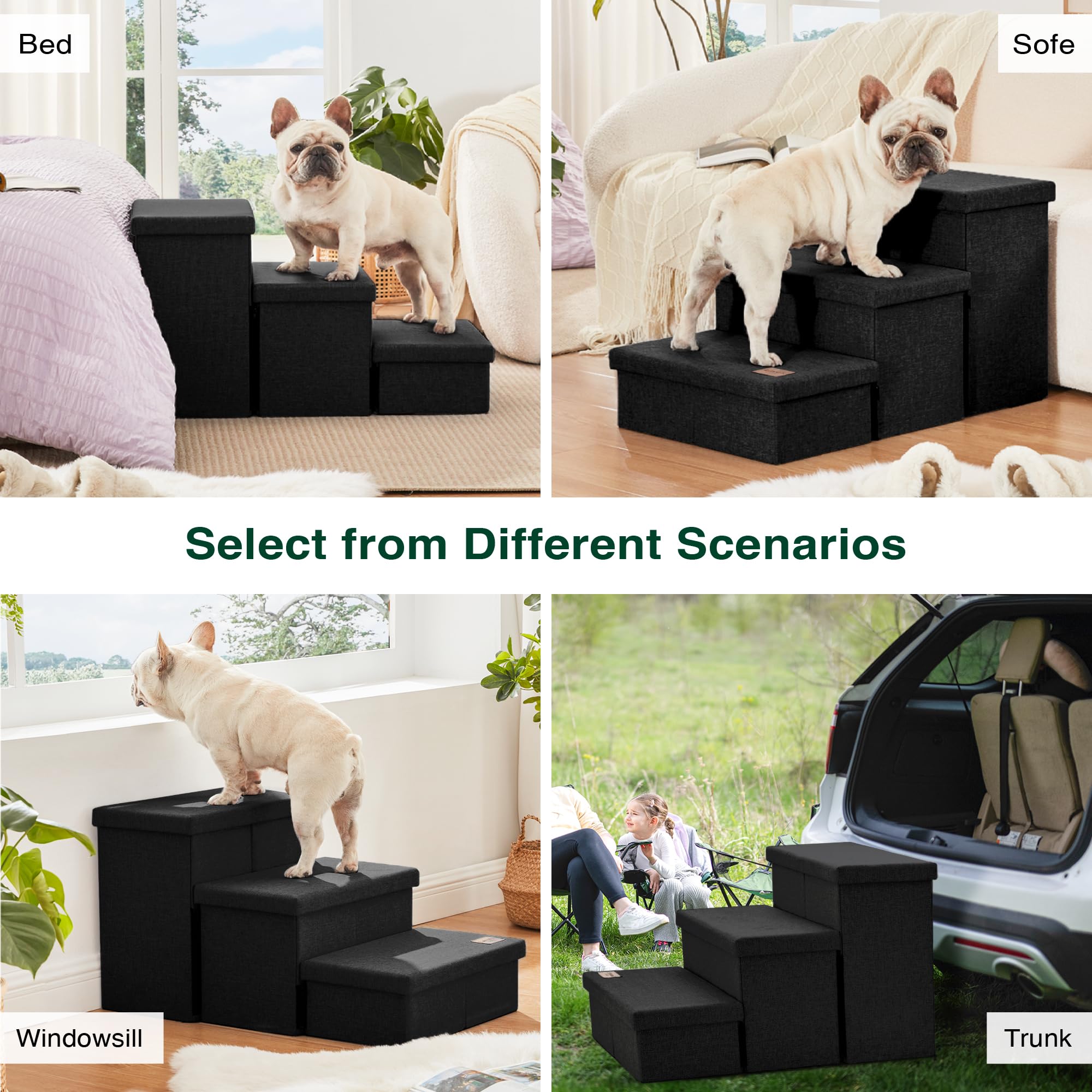 Loves cabin Dog Stairs with Storage,3 Steps Wider Dog Steps for High Bed 18 H,Foldable Pet Stairs for Small Medium Large Dogs C