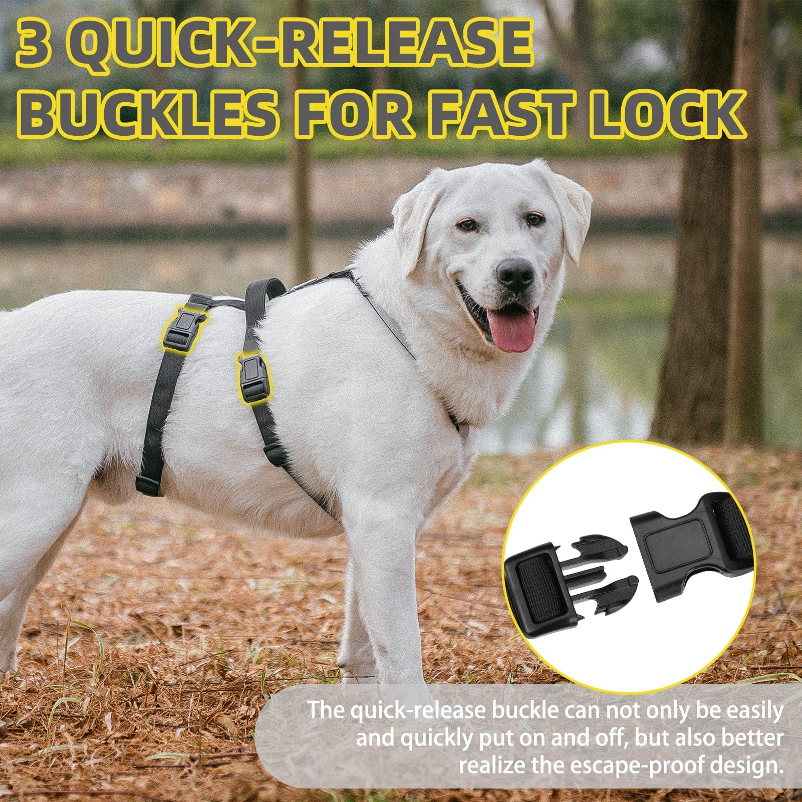 PUPTECK Escape Proof Dog Harness, No Pull Soft Padded Halter, Small, Black & Snow White, Model PUP23DHS01-S-Blk