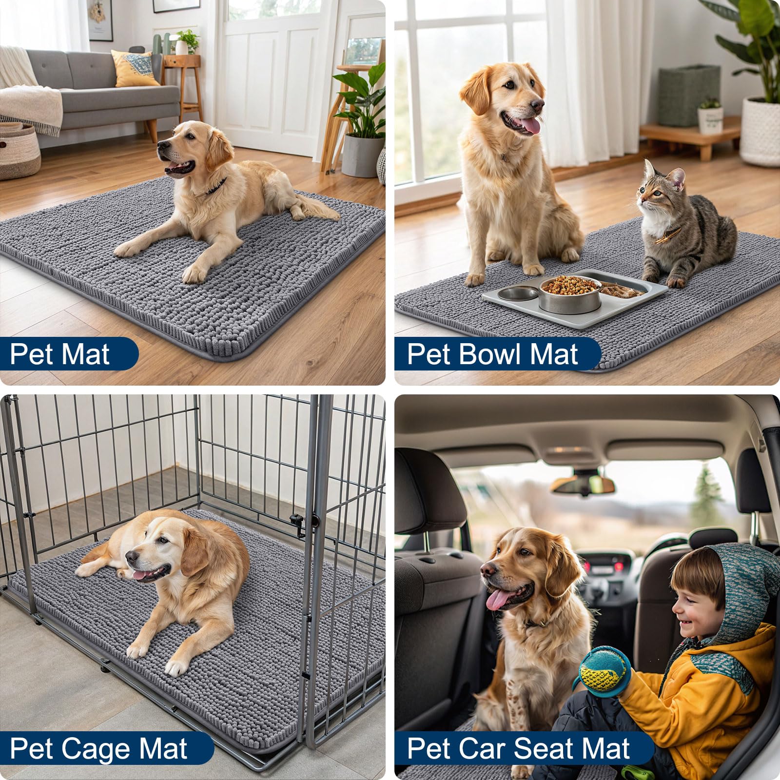 Smiry Dog Door Mat for Muddy Paws 47x17, Absorbs Moisture and Dirt Doormat, Non-Slip Washable Quick Dry Chenille Front Door Mat