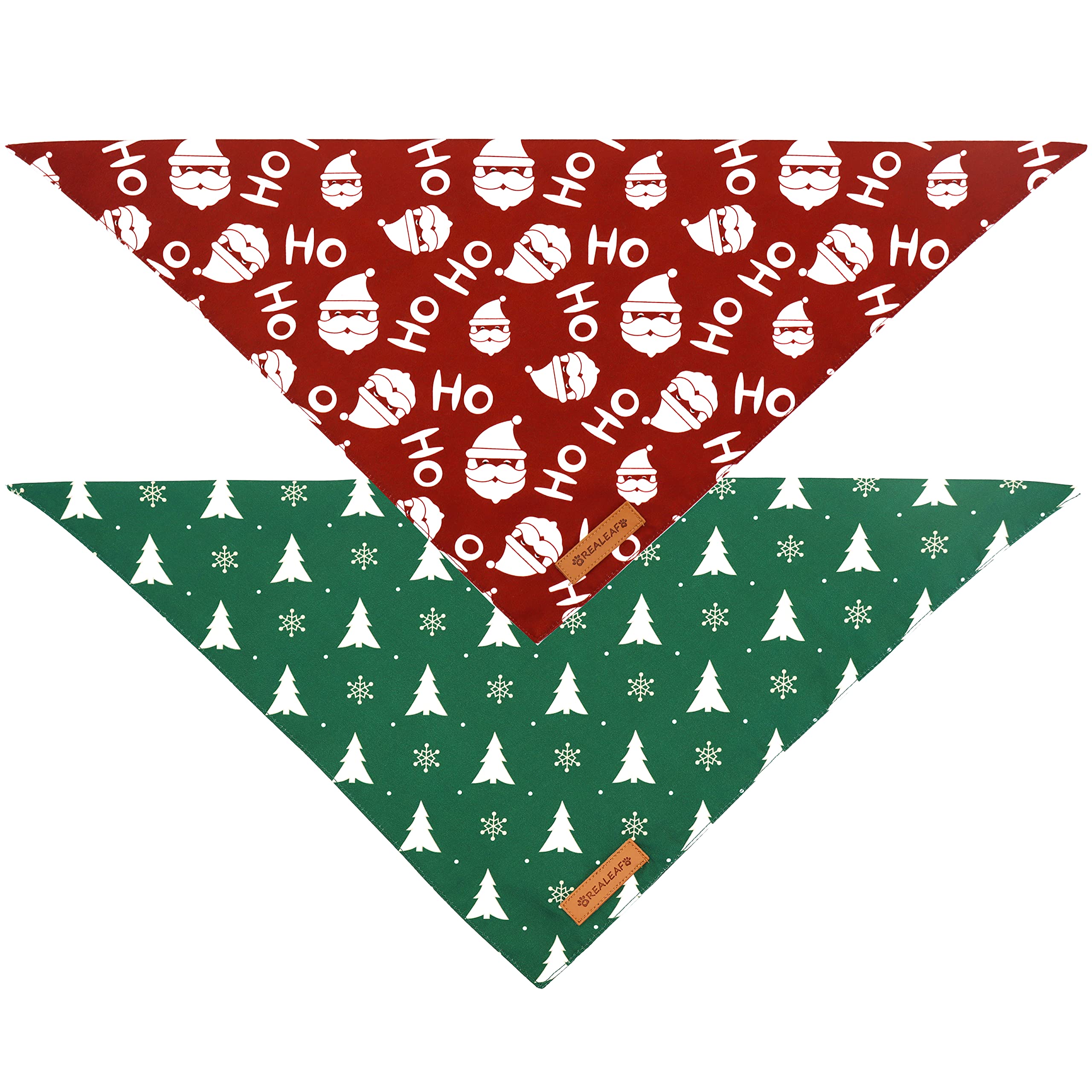 Realeaf Christmas Dog Bandanas 2 Pack, Christmas Tree And Santa Claus Dog Scarf For Boy And Girl, Premium Durable Fabric, Holiday Bandana For Small Medium Large And Extra Large Dogs (Large)