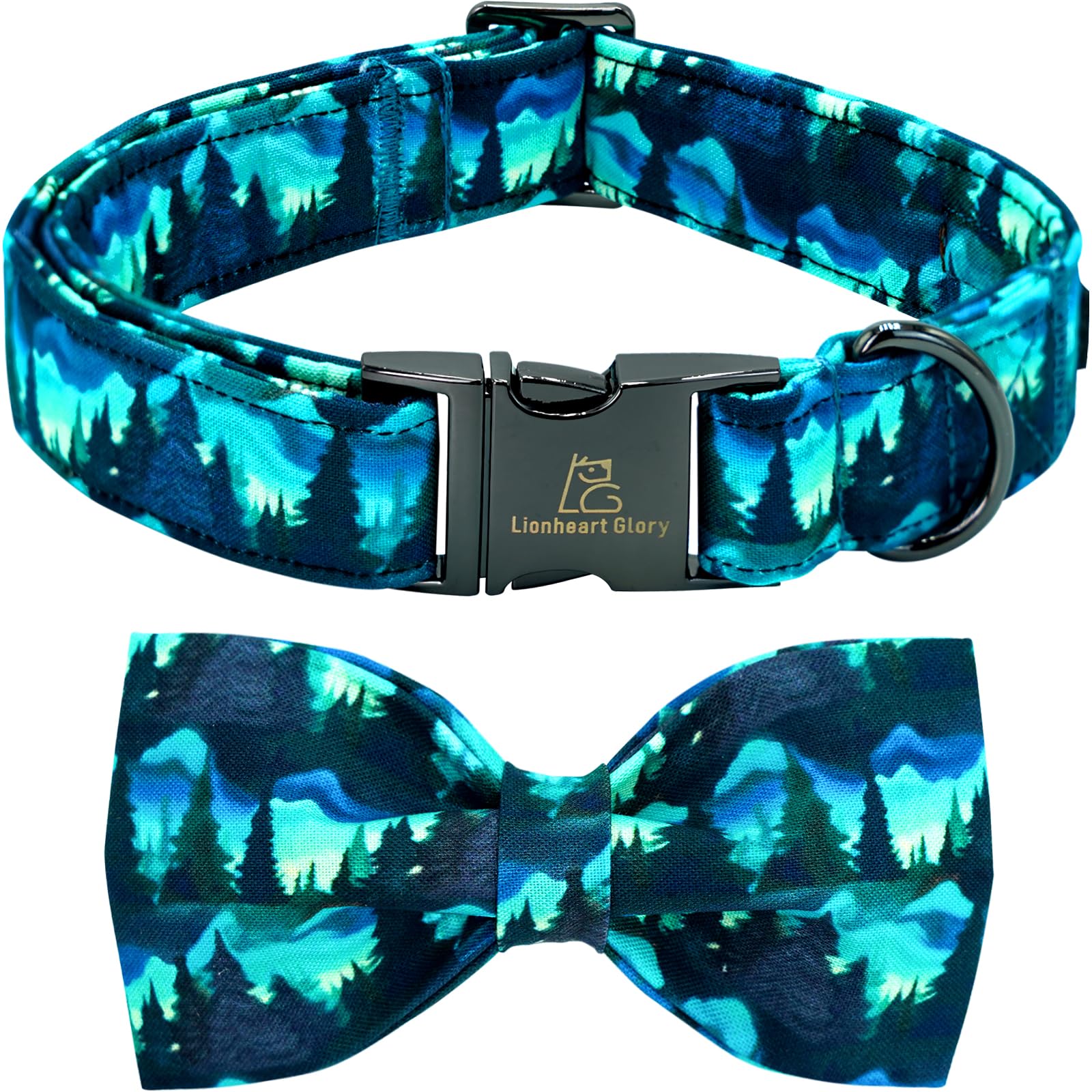 Lionheart Glory Dog Bow Collar Green Spring Summer Cute Collars For Medium Dogs, Soft Duty Adjustable Dog Collar With Bowtie Pet