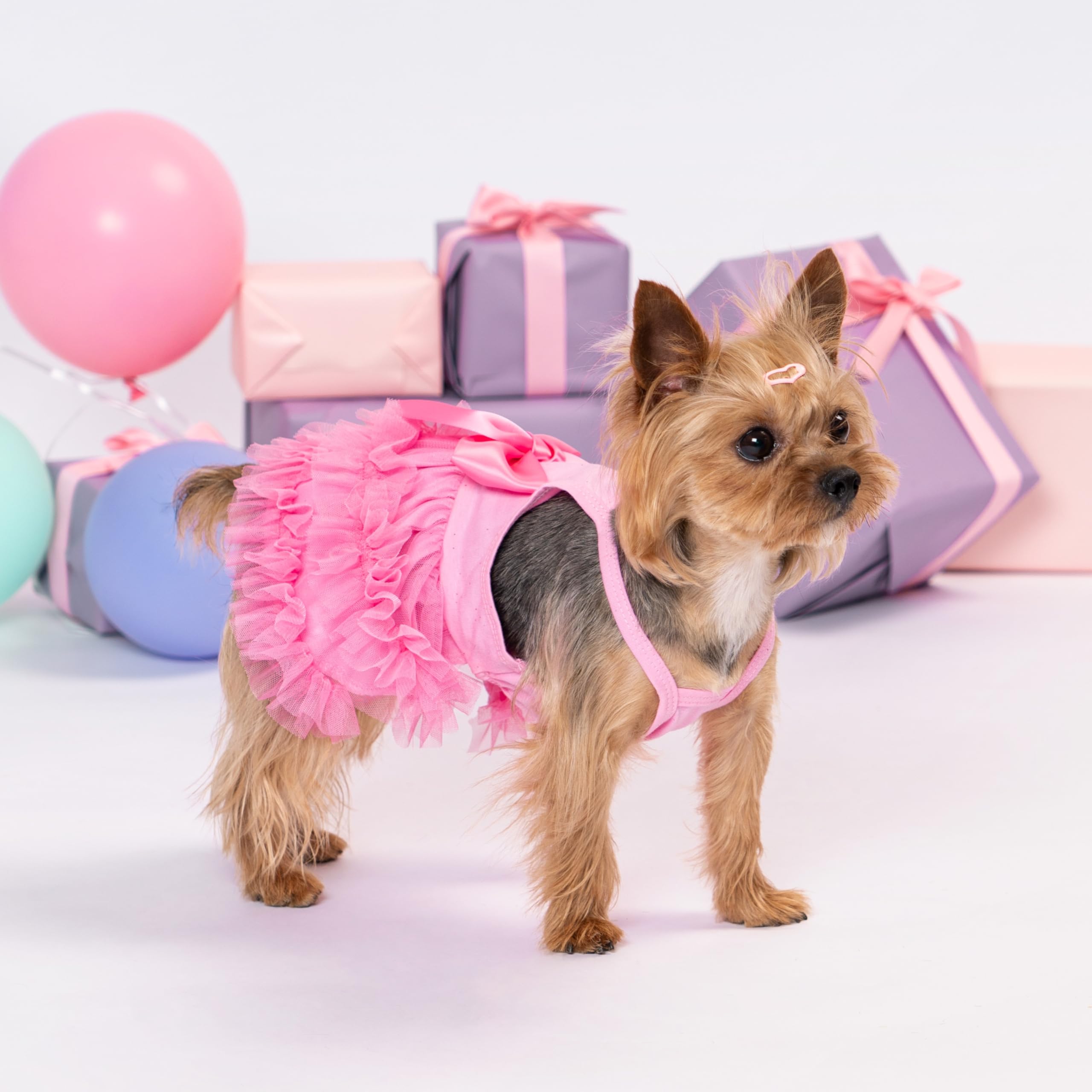 Fitwarm Sparkly Dog Tiered Dress, Fancy Dog Clothes For Small Dogs Girl, Bohemian Doggie Birthday Outfit, Pet Apparel, Pink, Sma