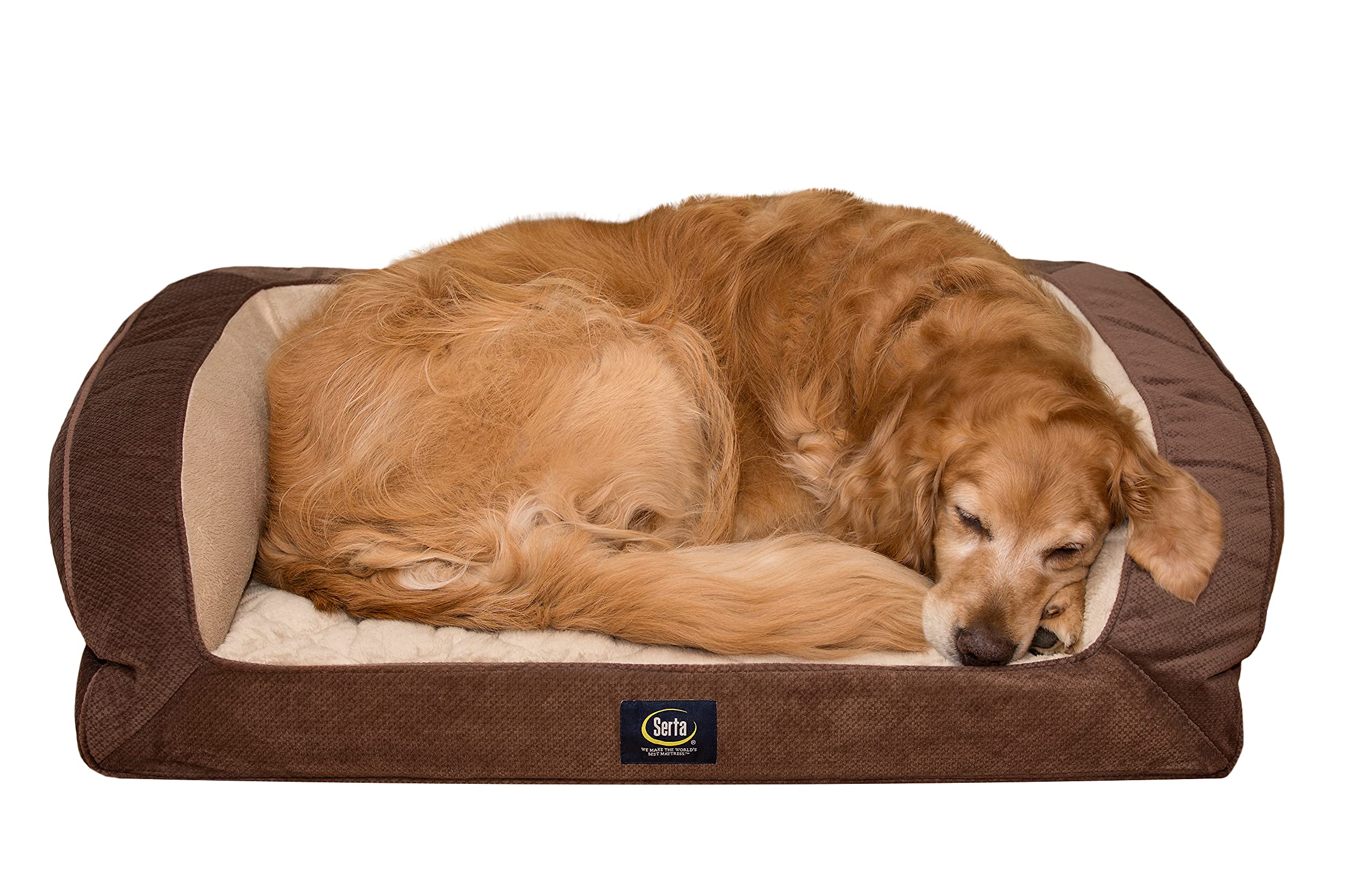 Serta Ortho Quilted Couch Pet Bed - Large 38" x 27" - Mocha - Durable Ortho Foam for Comfort
