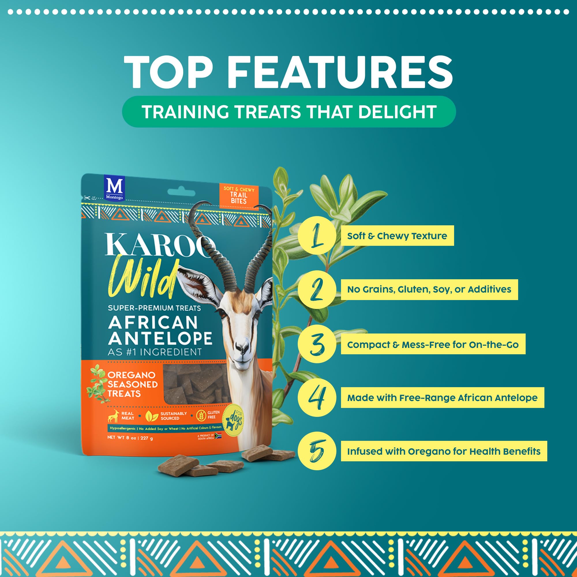 Karoo Wild Trail Bites Oregano Seasoned Treats for Dogs - 8 oz - Soft & Chewy Protein Bites Made with African Antelope - Great f