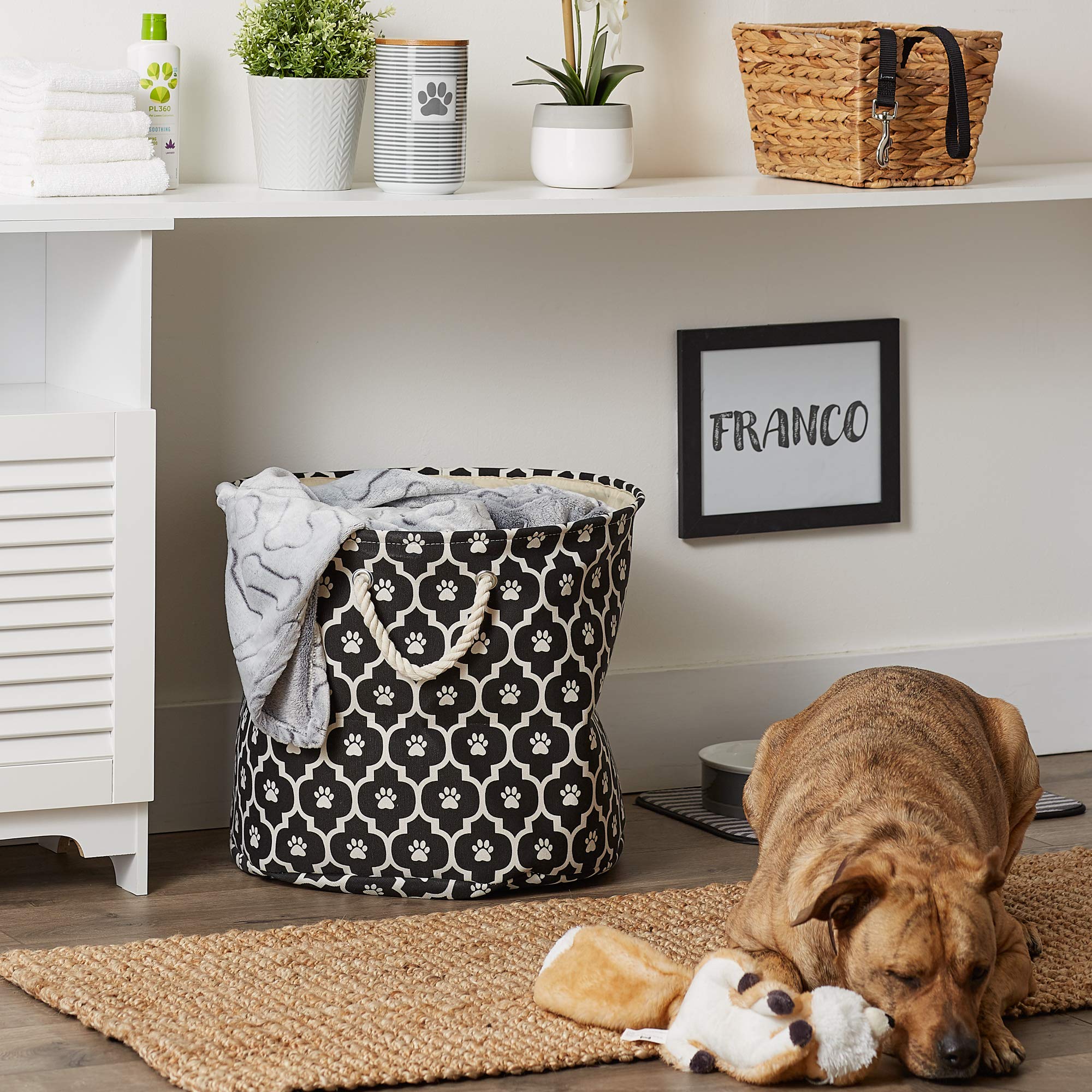 Bone Dry 6192 Pet Storage Collection Lattice Paw Print, Large Round, Black
