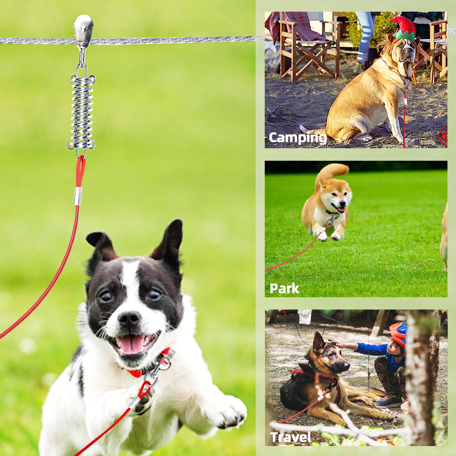 Dog Tie Out Runner For Yard,Trolley System For Large Dogs,Heavy Duty Dog Run Cable 100Ft With 10Ft Pulley Runner Line For Dogs Up To 125Lbs,Yard Or Camping