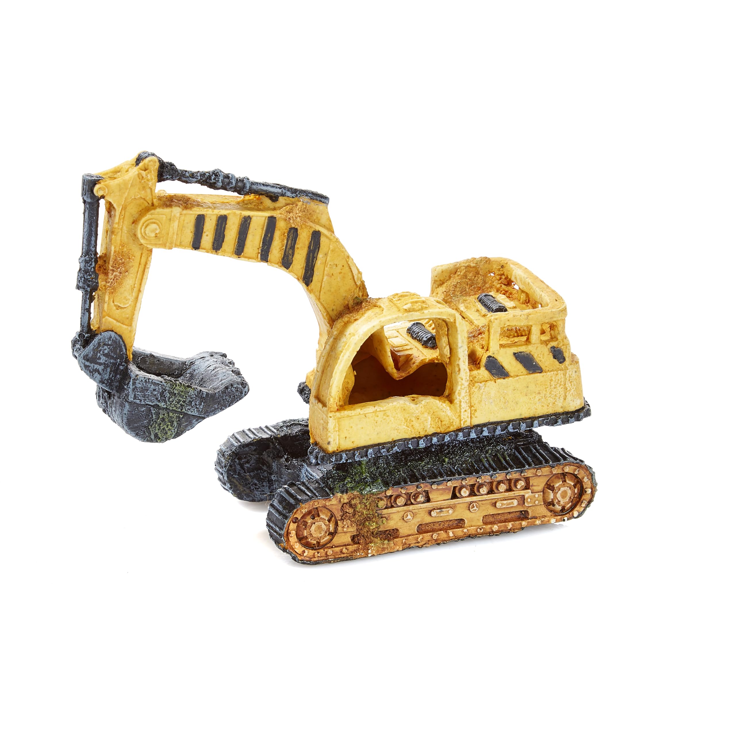 CLASSIC Excavator Yellow Digger Fish Tank Ornament Aquarium Decoration 170 x 70 x 135 mm Hand-Painted Non-Toxic Resin for Freshw
