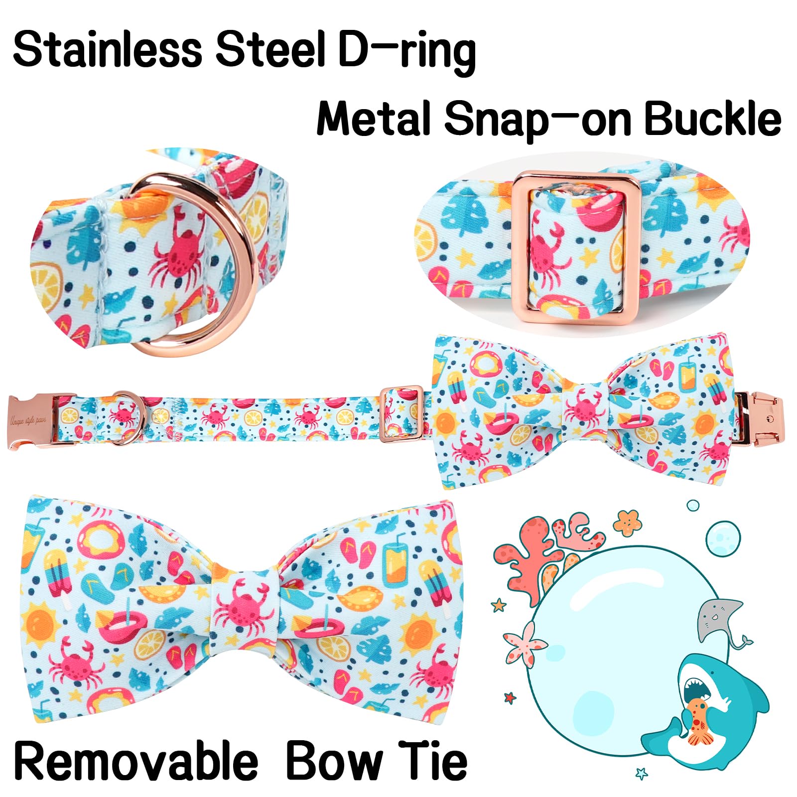 Unique Style Paws Cartoon Dog Collar With Bow Spring Summer Collar With Flower Lemon Crab For Small Medium Large Boys Girls Dogs