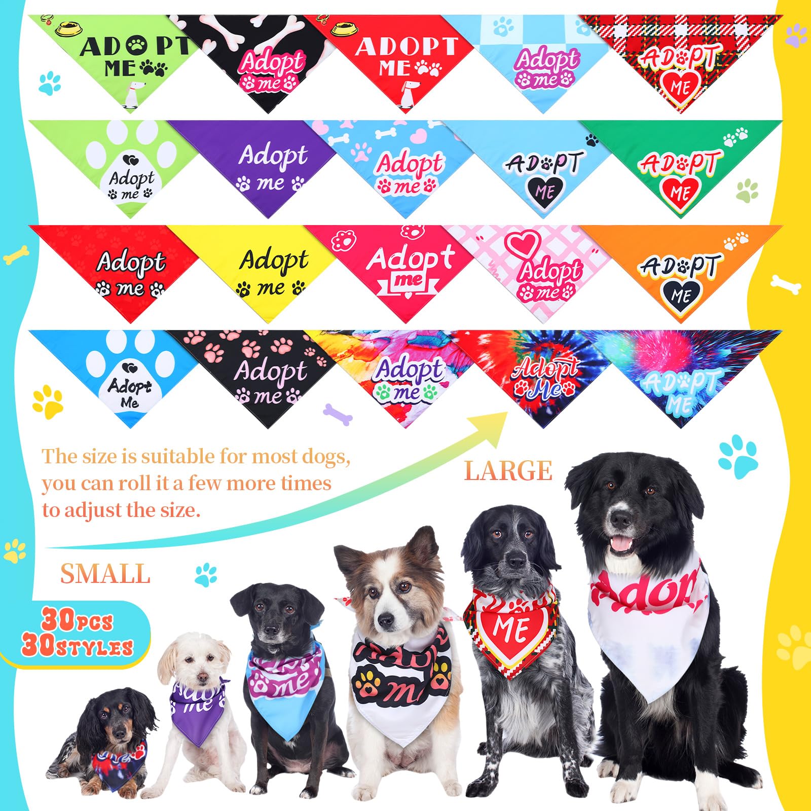 Huhumy 30 Pcs Dog Bandanas Bulk Pet Bibs Colorful Triangle Scarf Pet Bandanas For Medium Large Dogs Spring Summer Birthday Costu