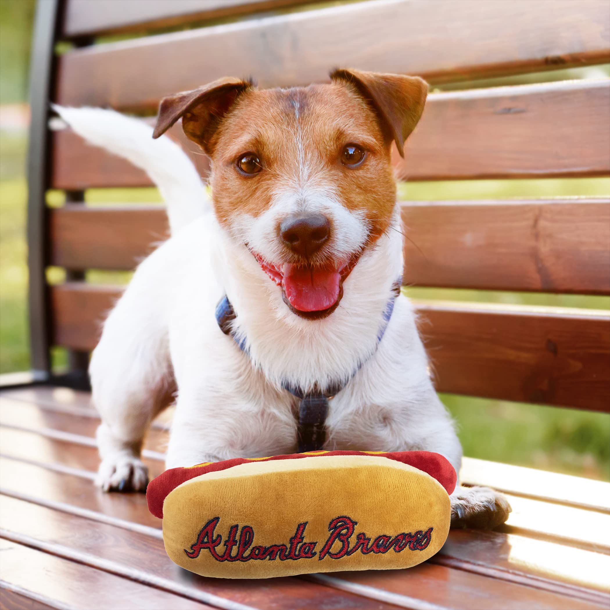 Mlb Atlanta Braves Plush Dog Toys - Stadium Theme Snacks - Cutest Plush Hot-Dog Toy For Dogs & Cats With Inner Squeaker & Premiu