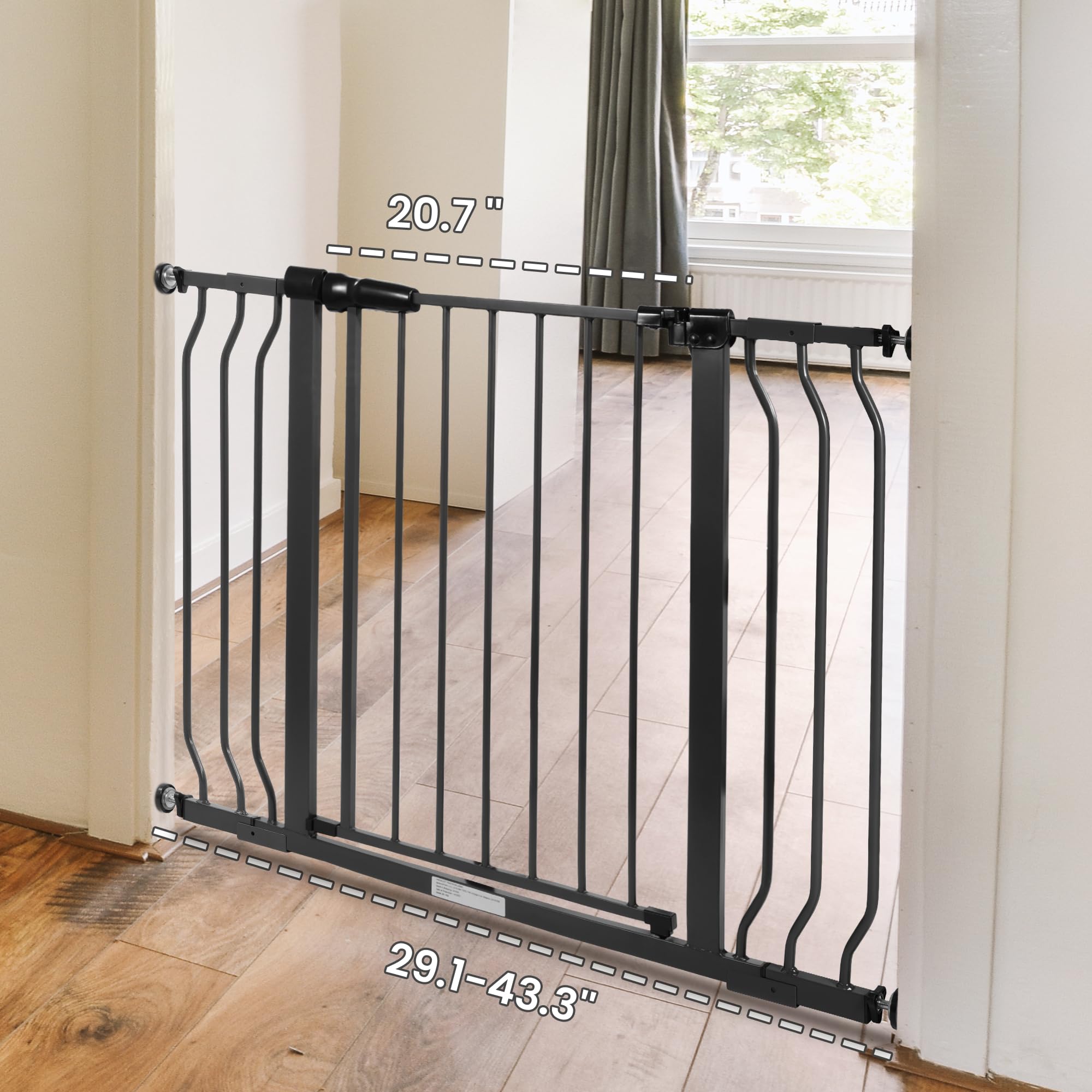 Elevon Baby Gate for Stairs, Auto-Close, 29.1"-43.3" Wide, 30" Tall, Graphite, Alloy Steel, Model BFSG-291433-G