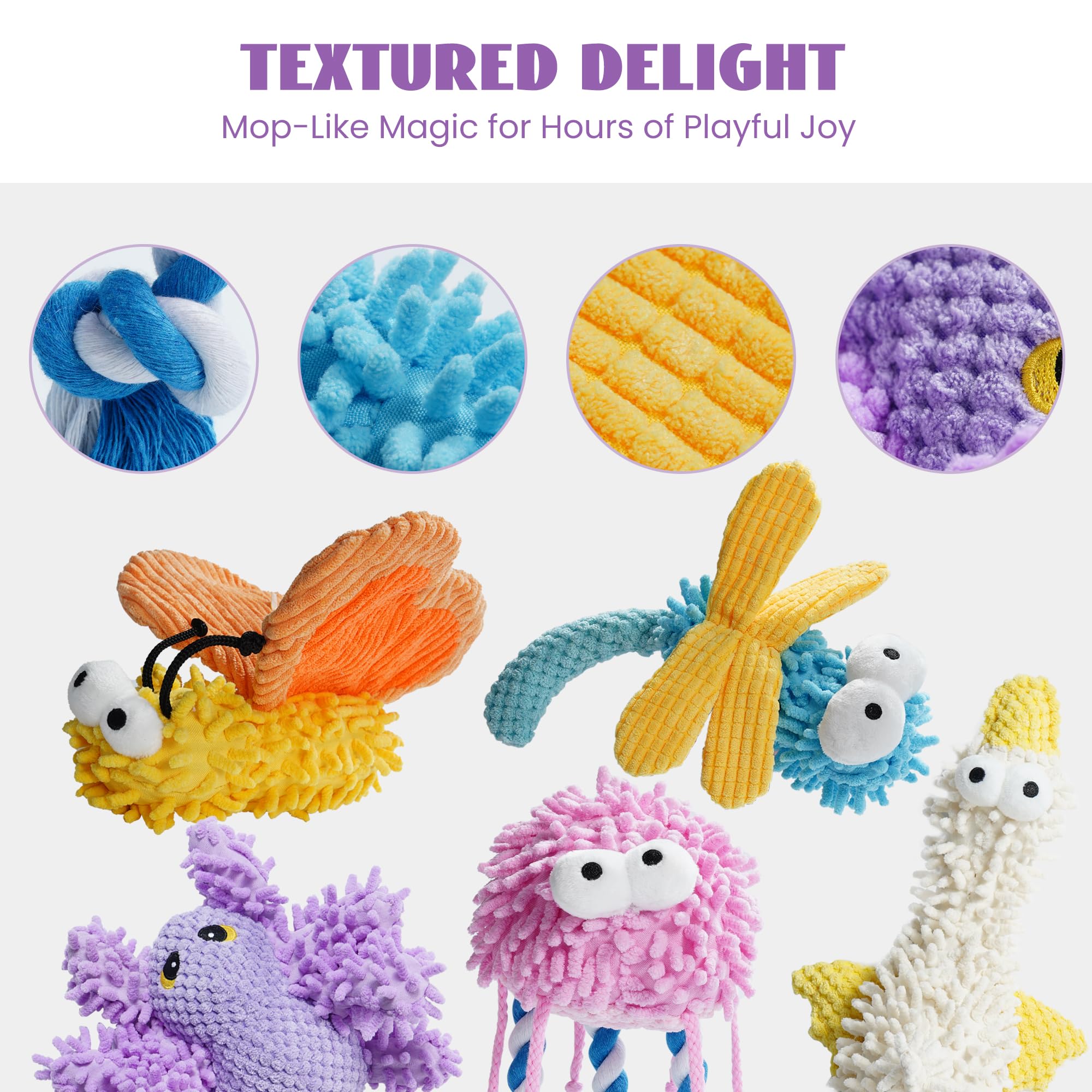 Nocciola Plush Squeaky Dog Toys, Cute Durable Stuffed Crinkle Puppy Pet Chew Toys For Large Medium Small Dogs - Dragonfly