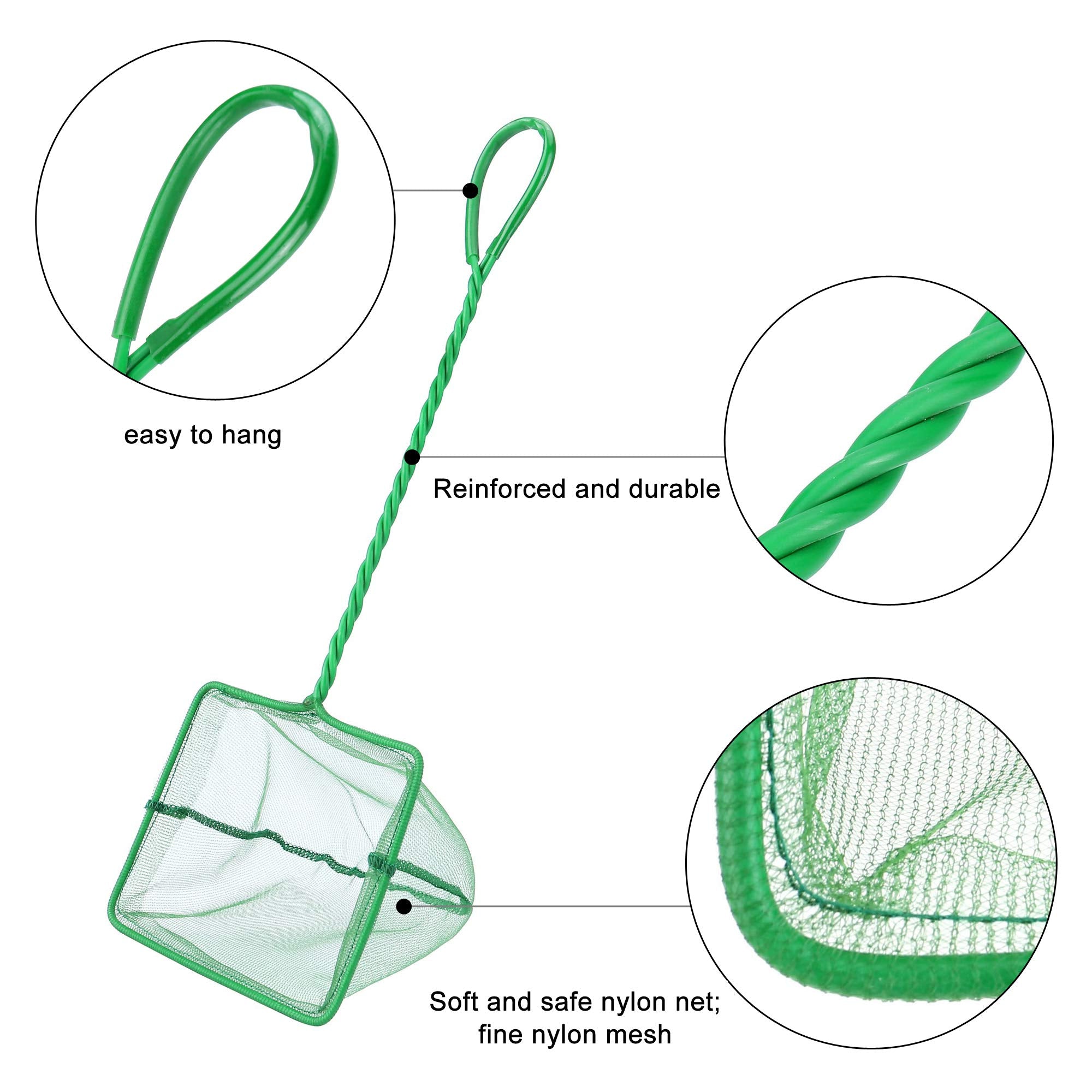Filhome 2 Pcs Aquarium Fish Net, 4 inches Fine Mesh Quick Catch Fish Net for Fish Tank Betta Fishing Net