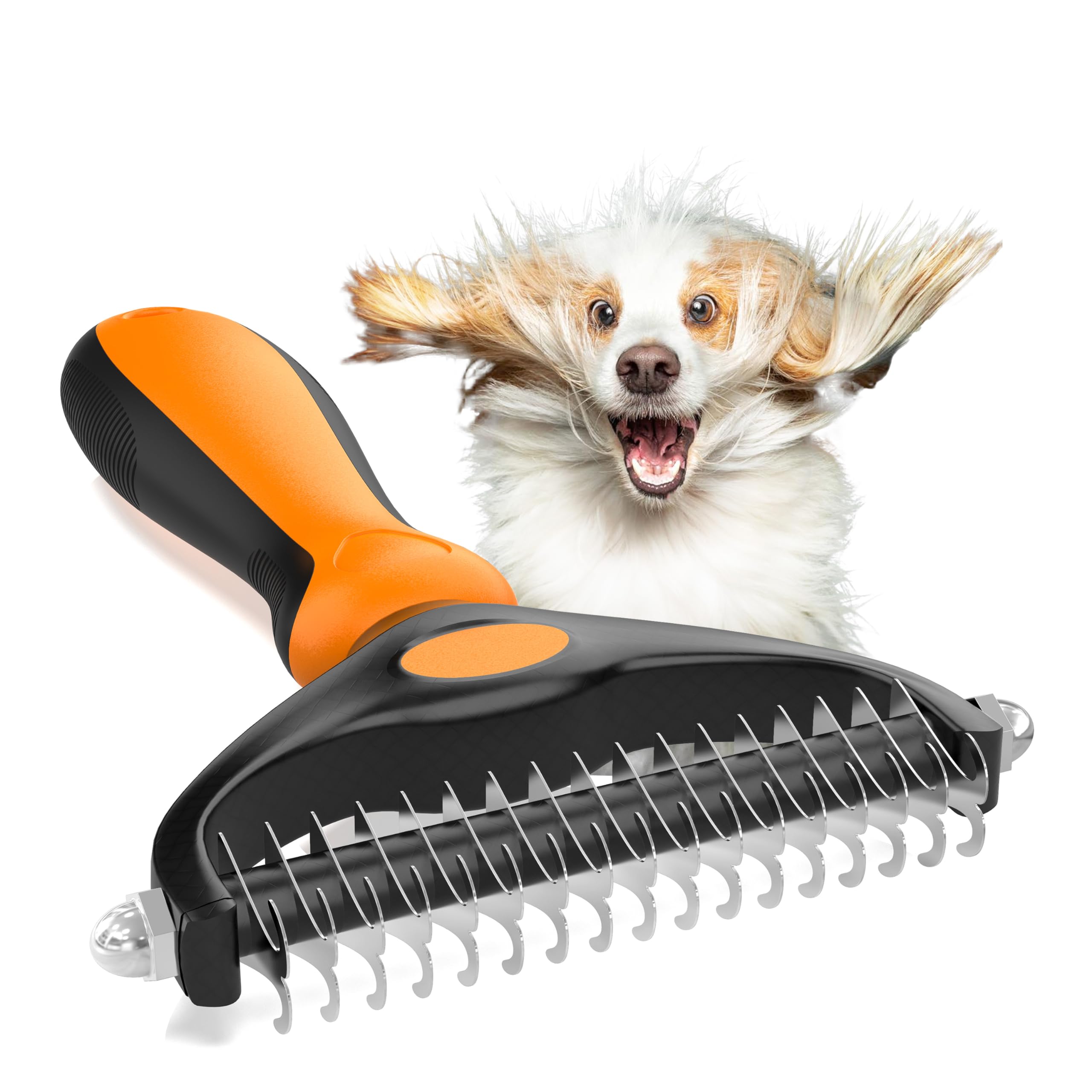Decyam Dog Grooming Brush  Double Sided Shedding And Dematting Undercoat Rake For Dogs And Cats 17+9 Teeth Extra Wide Metal Do