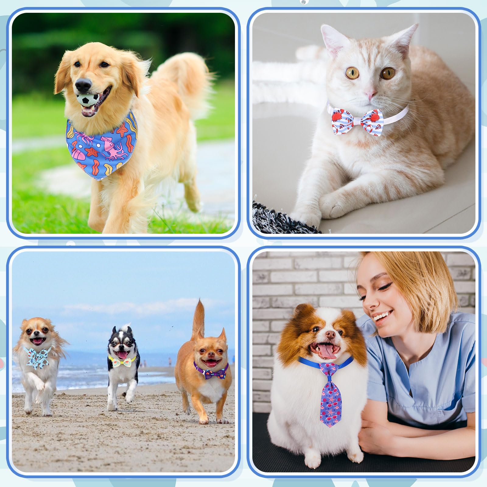 Reginary 120 Pcs Ocean Animals Dog Bandanas Bulk Dog Bows Set Bow Ties Cat Scarf Colorful Washable Triangle Pet Kerchief Cute Bi