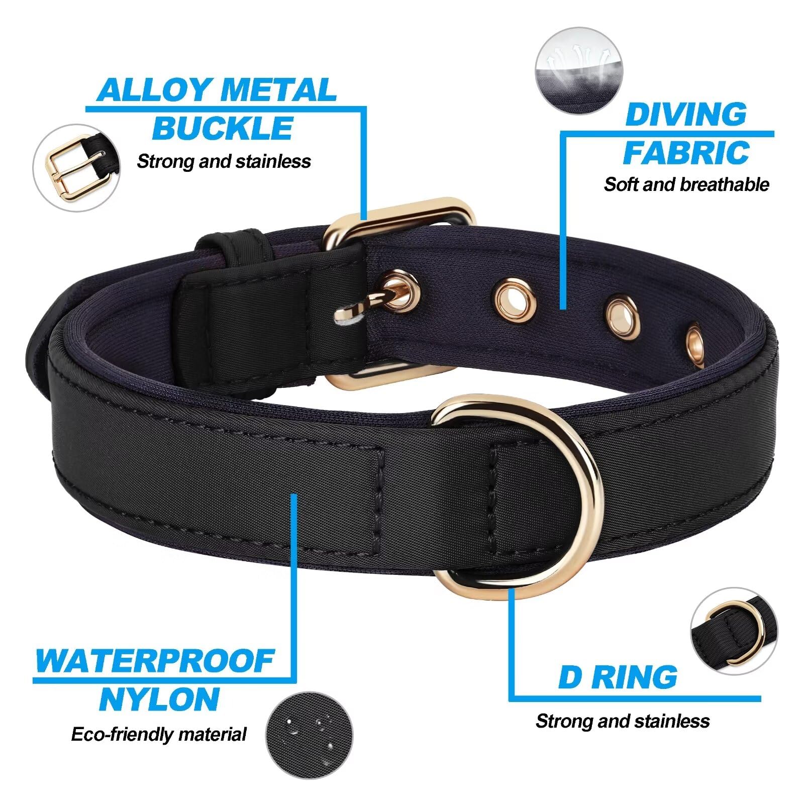 Didog Soft Padded Dog Collars For Small Dogs, Lightweight And Breathable Dog Collar Waterproof With Metal Buckle For Puppy, Blac