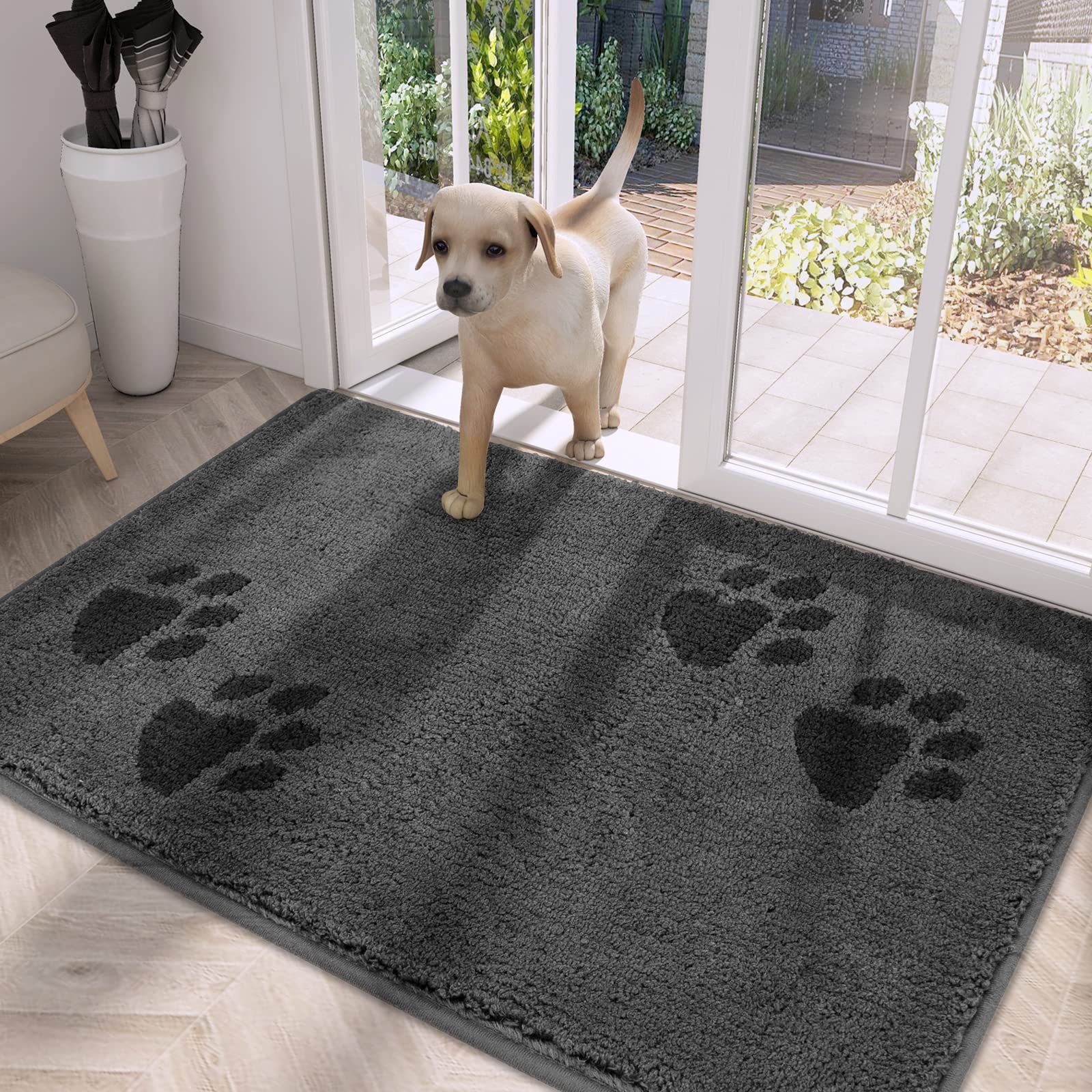 PURRUGS Dirt Trapper Door Mat 34  x 59 , Non-Skid/Slip Machine Washable Microfiber Entrance Rug, Shoes Scraper, Dog Doormat, Sup