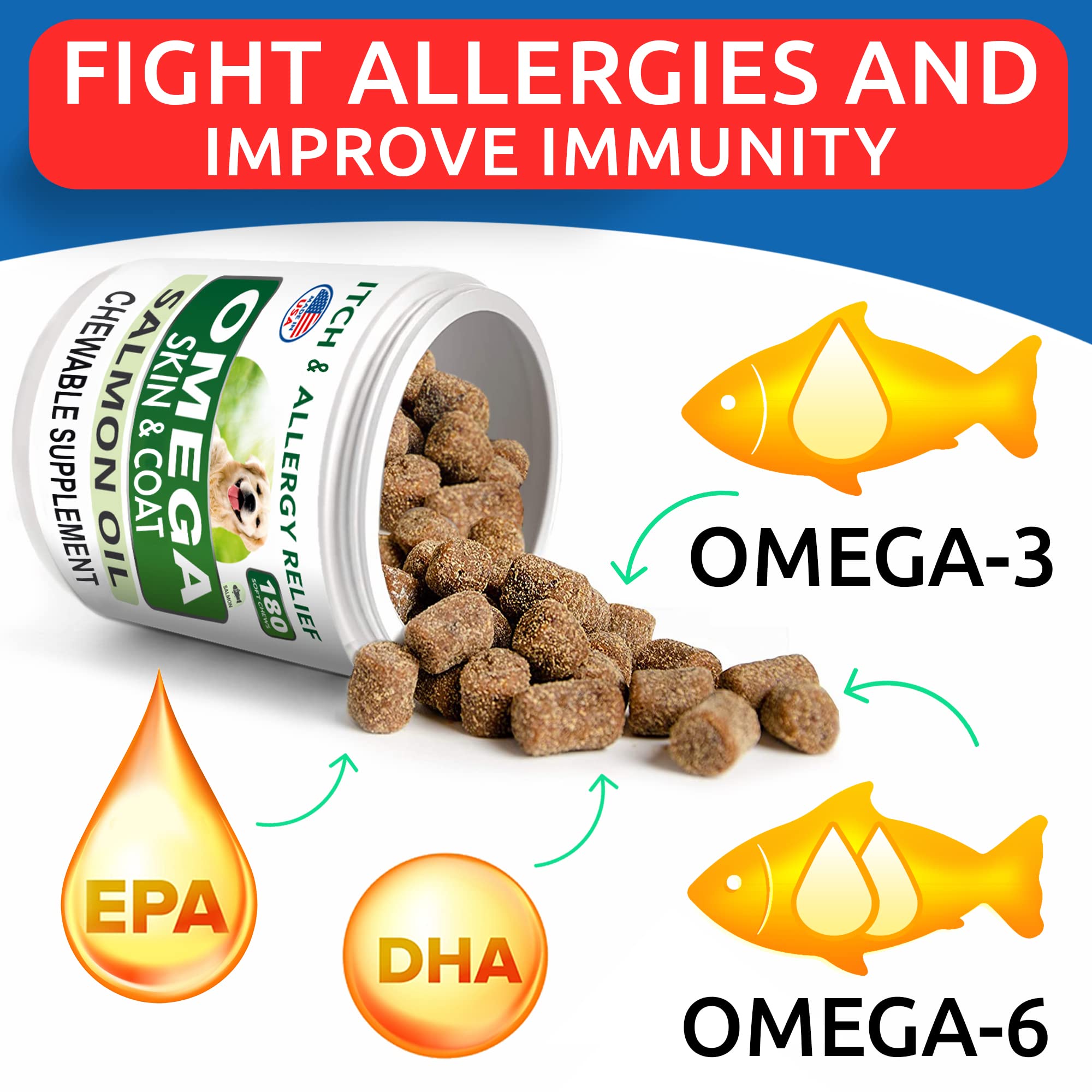 BARK&SPARK Omega 3 for Dogs - 360 Fish Oil Treats for Dog Shedding, Skin Allergy, Itch Relief, Hot Spots Treatment - Joint Healt