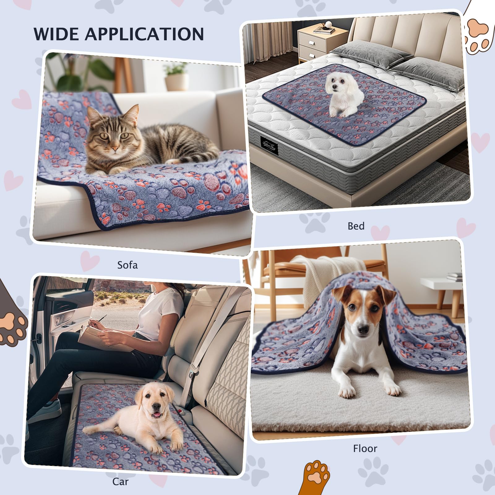 BVAGSS 6 Pack Small Dog Blanket, Super Soft Warm Pet Cover Blankets, Paw Print Puppy Fleece Flannel Blanket for Small Medium Dog