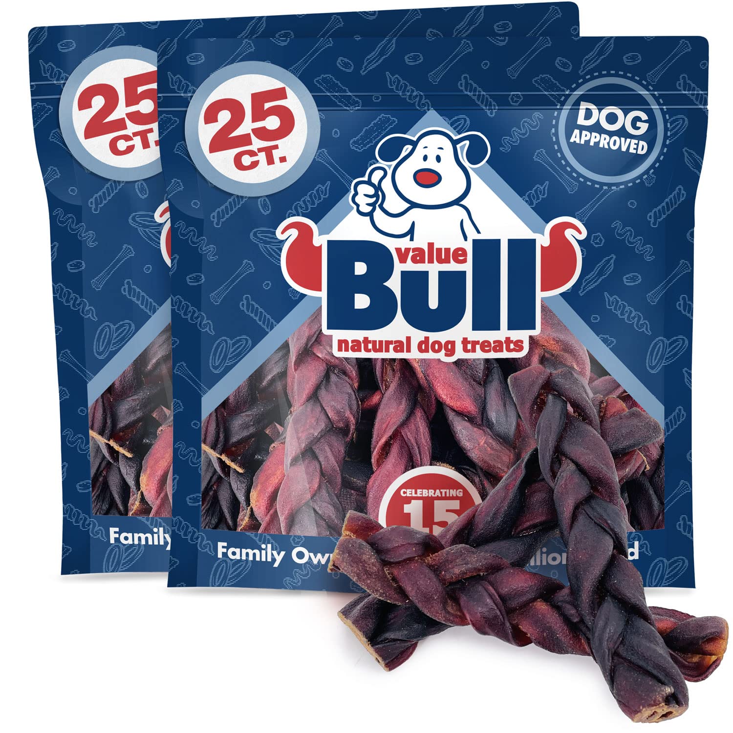 ValueBull USA Collagen Braid Beef Large Dog Chews, Thick 6 Inch 50 Count - Natural Glucosamine & Chondroitin for HIPS, Joints, S
