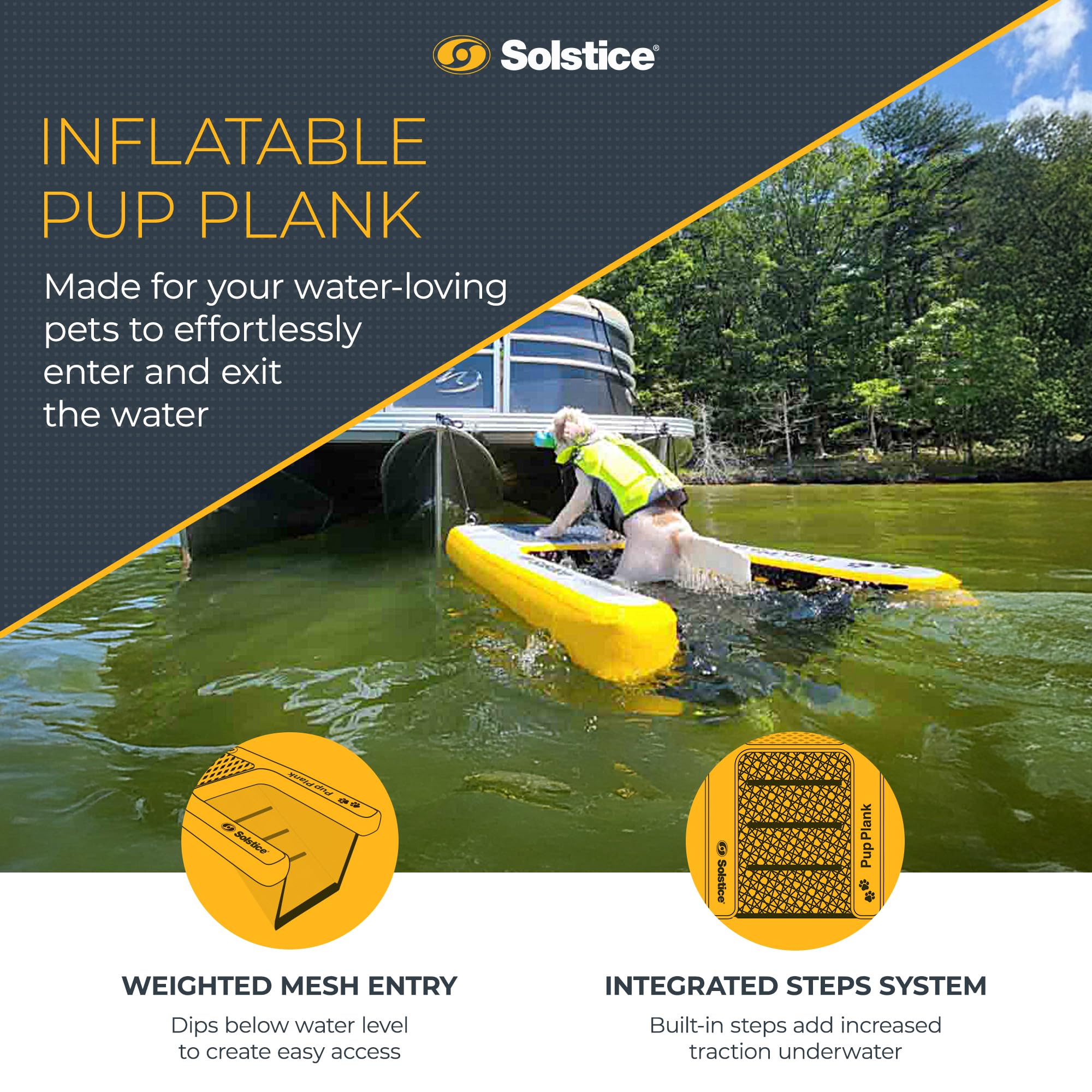 SOLSTICE ORIGINAL Inflatable Pup Plank Dog Float Floating Ramp Ladder For Pools Boats Docks | Dog On Water Ladder Steps | For Sw