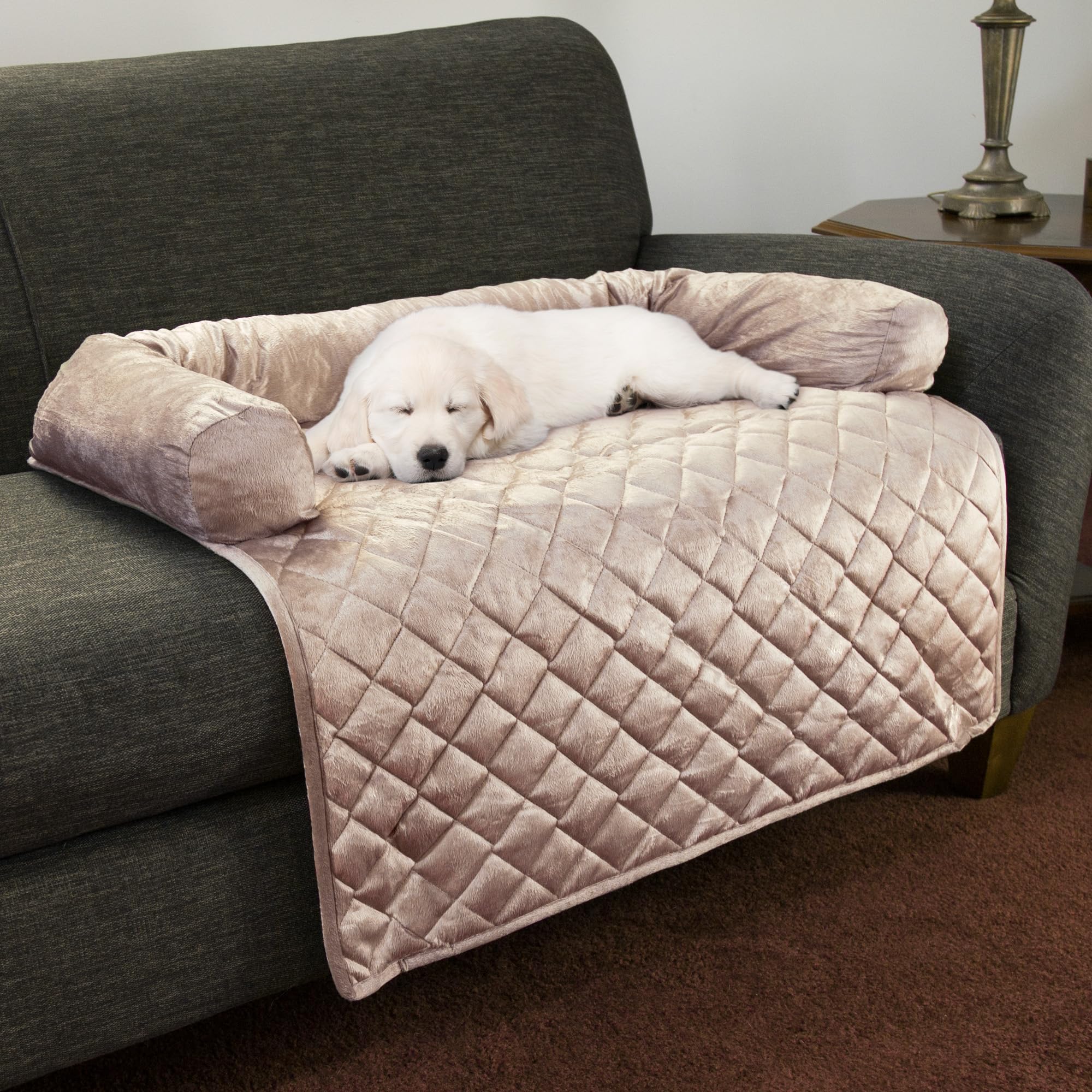Couch Cover for Dogs - 35x35 Pet Furniture Protector with Memory Foam Neck Bolster, Quilted Fabric, and Water-Resistant Base Lay