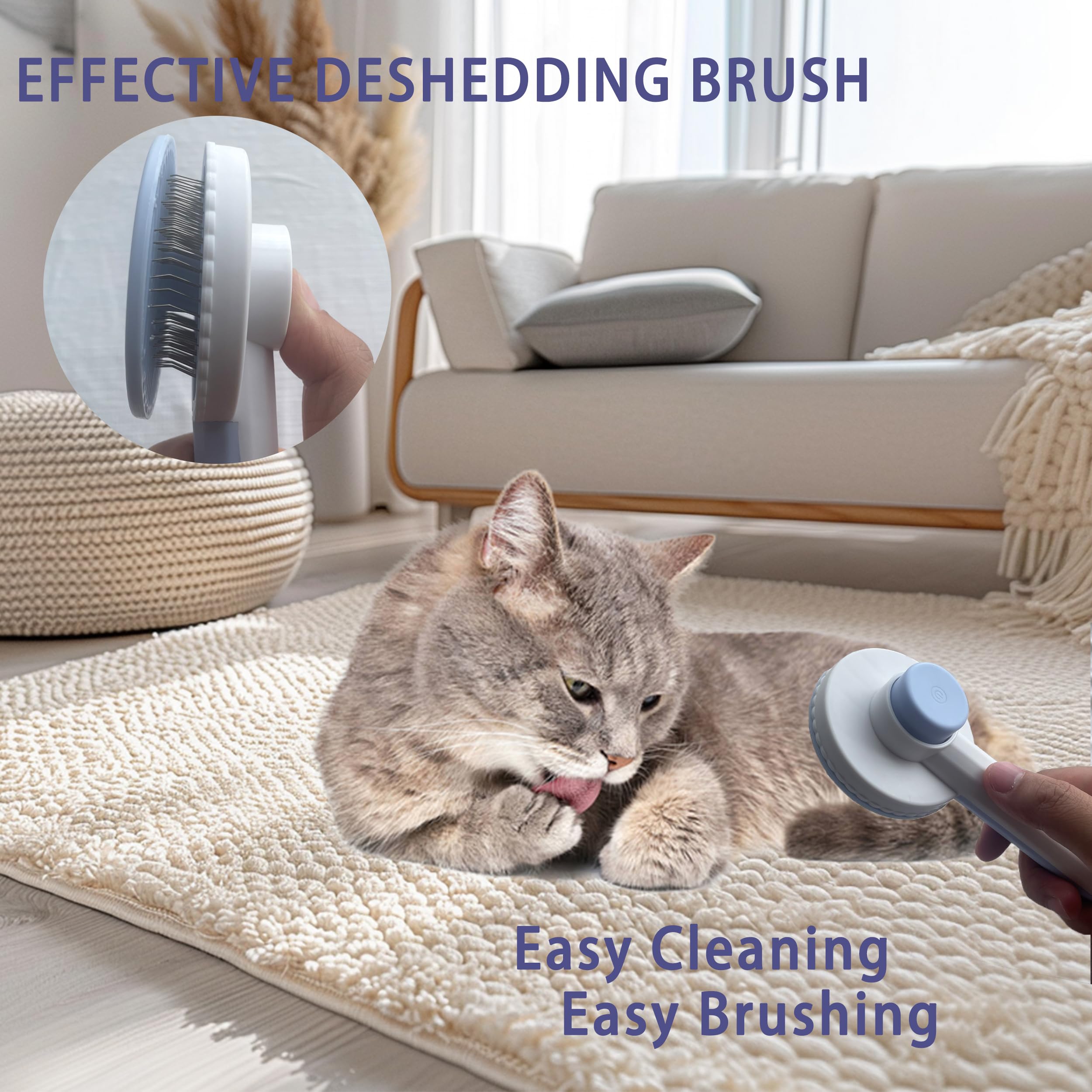 Posapet Cat Grooming Brush Kit 6 Tools - Deshedding & Dematting For Long/Short Hair, Self-Cleaning Slicker Brush With 6-In-1 Fle
