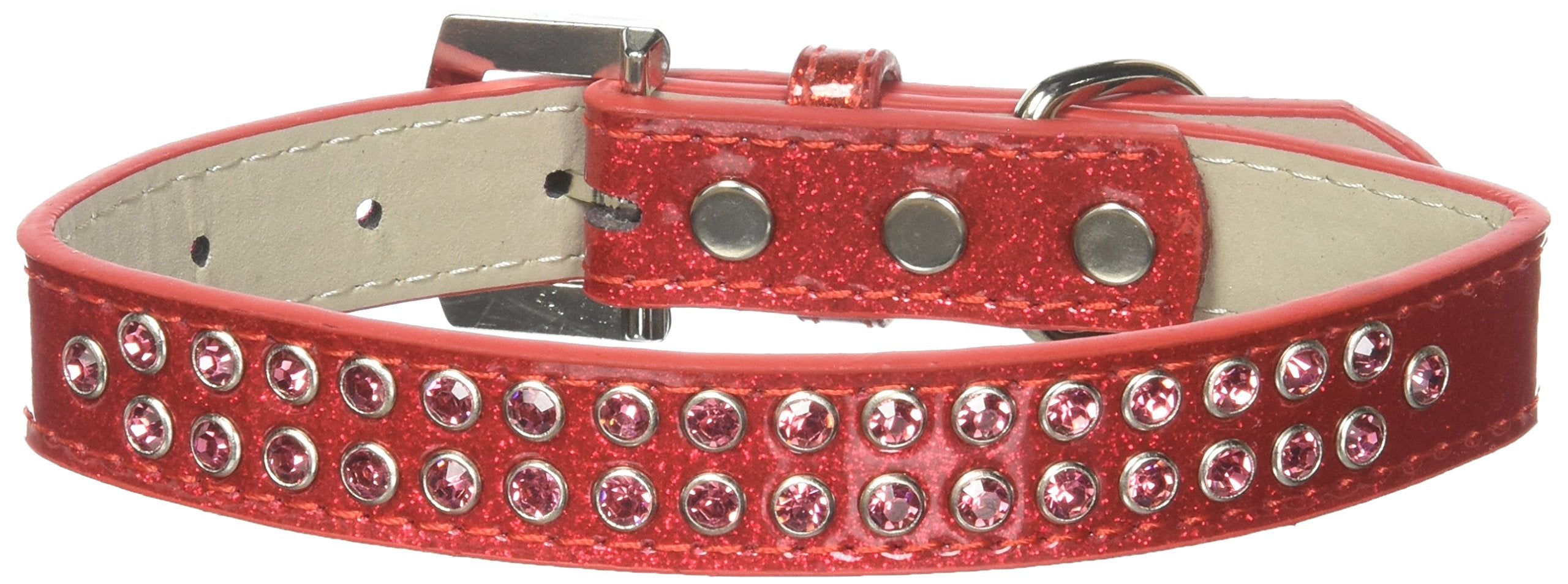 Dog, Puppy & Pet Ice Cream Collar, Two Row Bright Pink Crystal Rimsets - 16 - Red