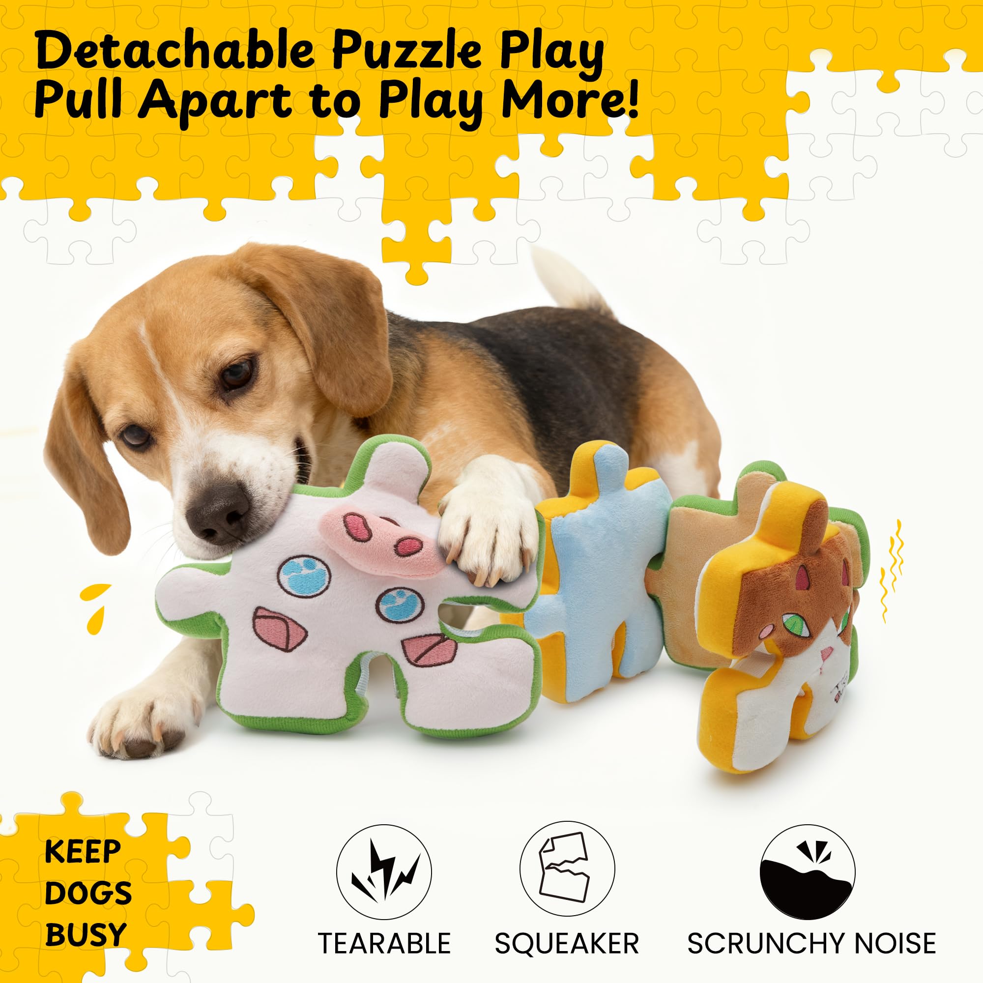 Nocciola Tearable Rip Pull Apart Squeaky Dog Puzzle Toys, 4 in 1 Enrichment Interactive Plush Stuffed Crinkle Chew Toys for Smal