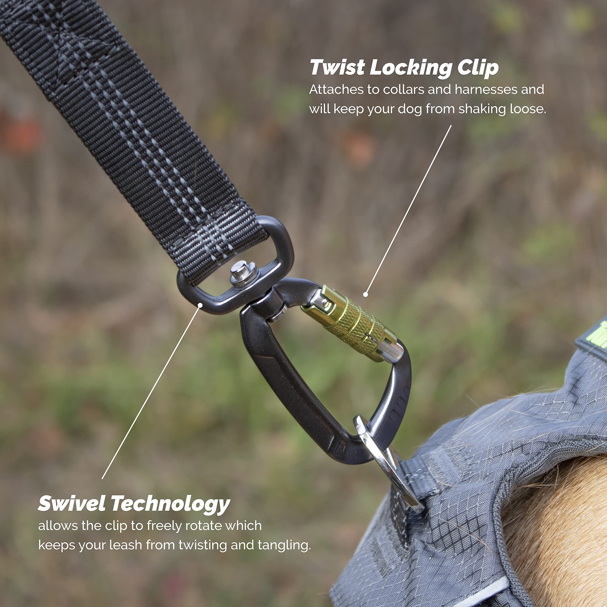 Tuff Mutt Hands-Free Waist Leash For Dog Walking, Running And Hiking, Carabiner Clip, Adjustable Belt With Double Handle, Reflec