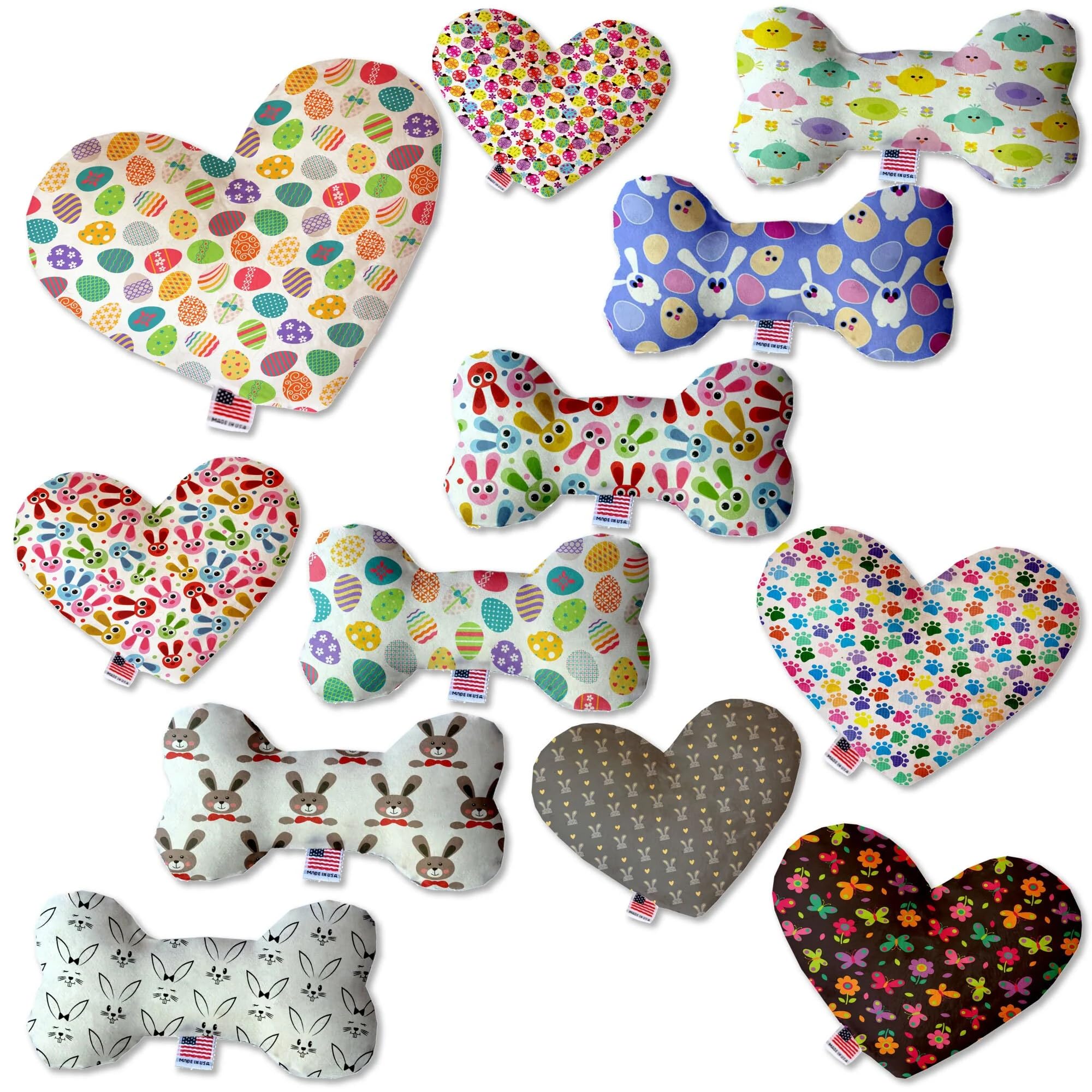 Pet and Dog Plush Heart or Bone Toy, "Easter Group" (Available in different sizes, and 10 different pattern options!) Dapper Rabbits 8" Plush Heart