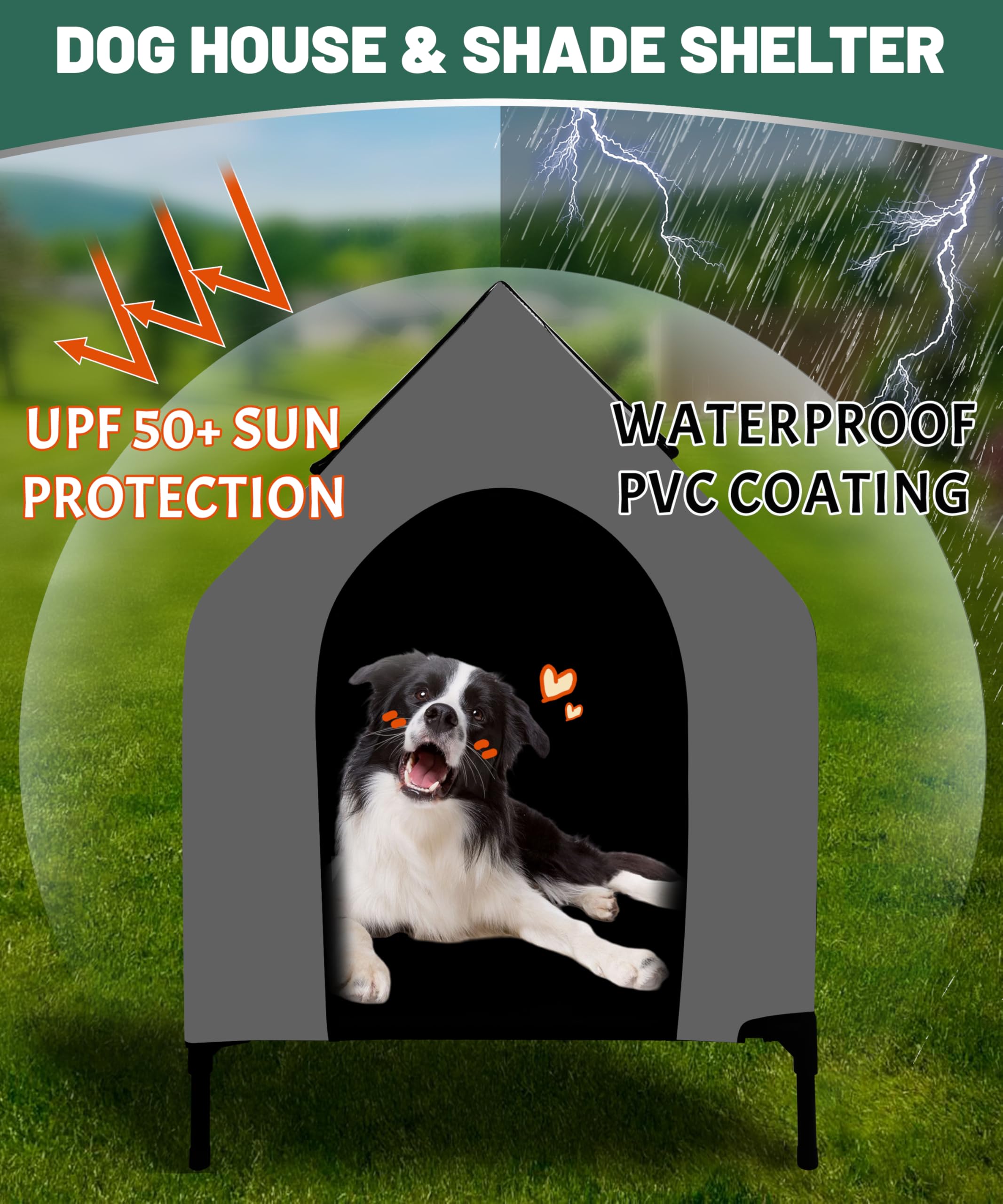 Fantrek 36' Dog House Outdoor For Medium/Large Breeds - Outside Waterproof & Sunproof Dog House, Elevated Dog Bed With Dog Shad