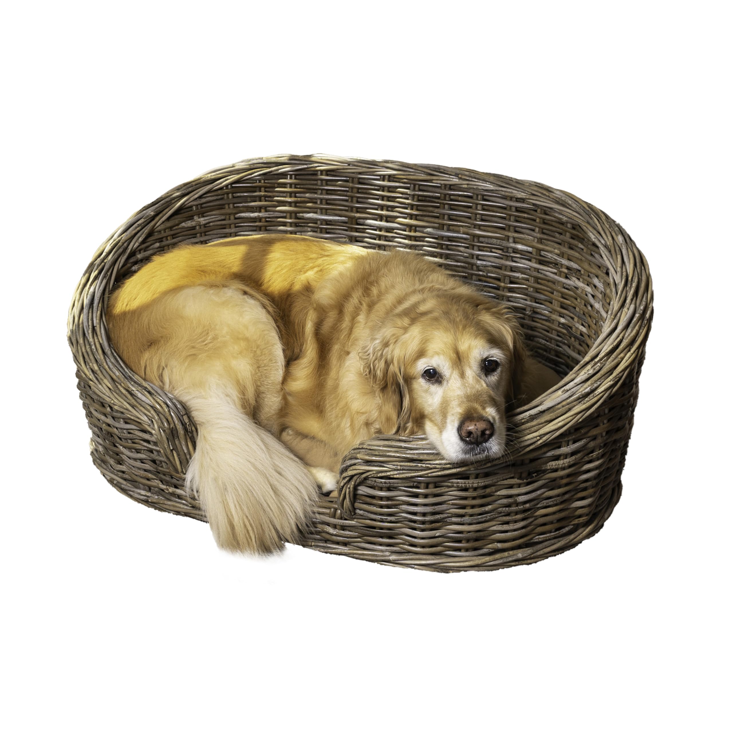The LICKER Store DBD1001A Curvy 33 x 21.25 Classic Handwoven Rattan Dog Bed with Machine-Washable Cushion, Kubu Gray
